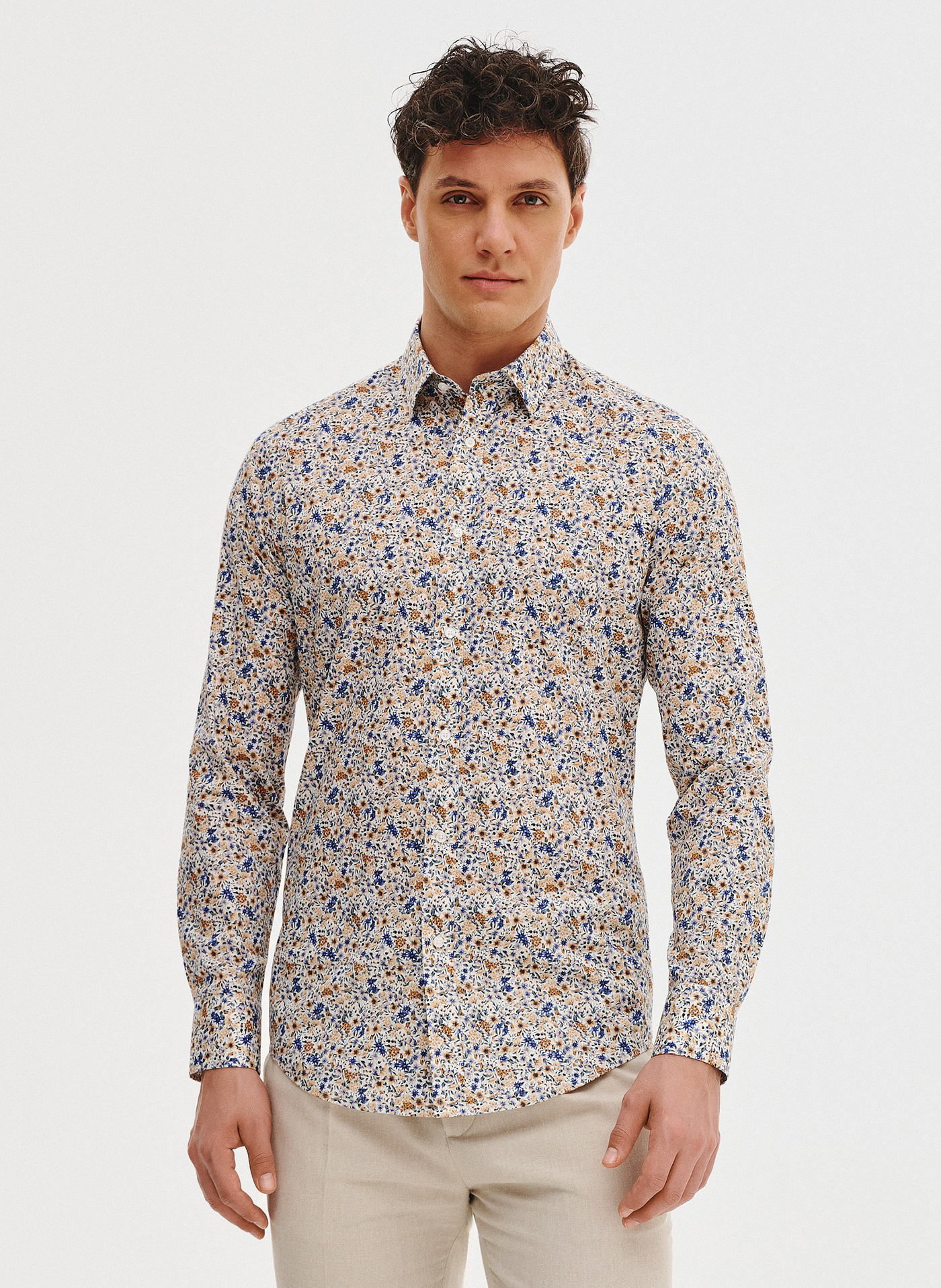 PAKO LORENTE - Koszula męska w pomarańczowe i niebieskie kwiaty