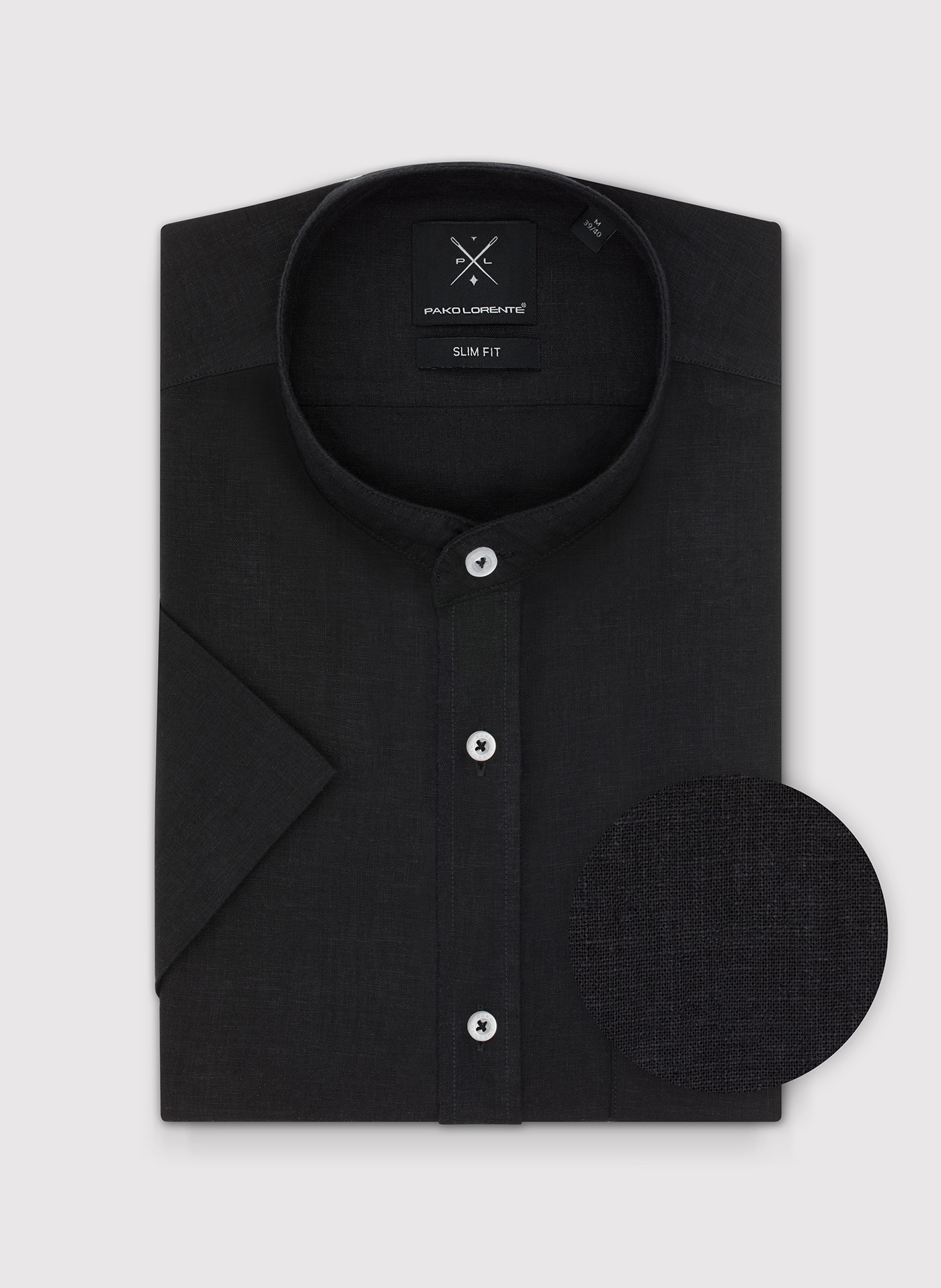 Lniana czarna koszula męska ze stójką