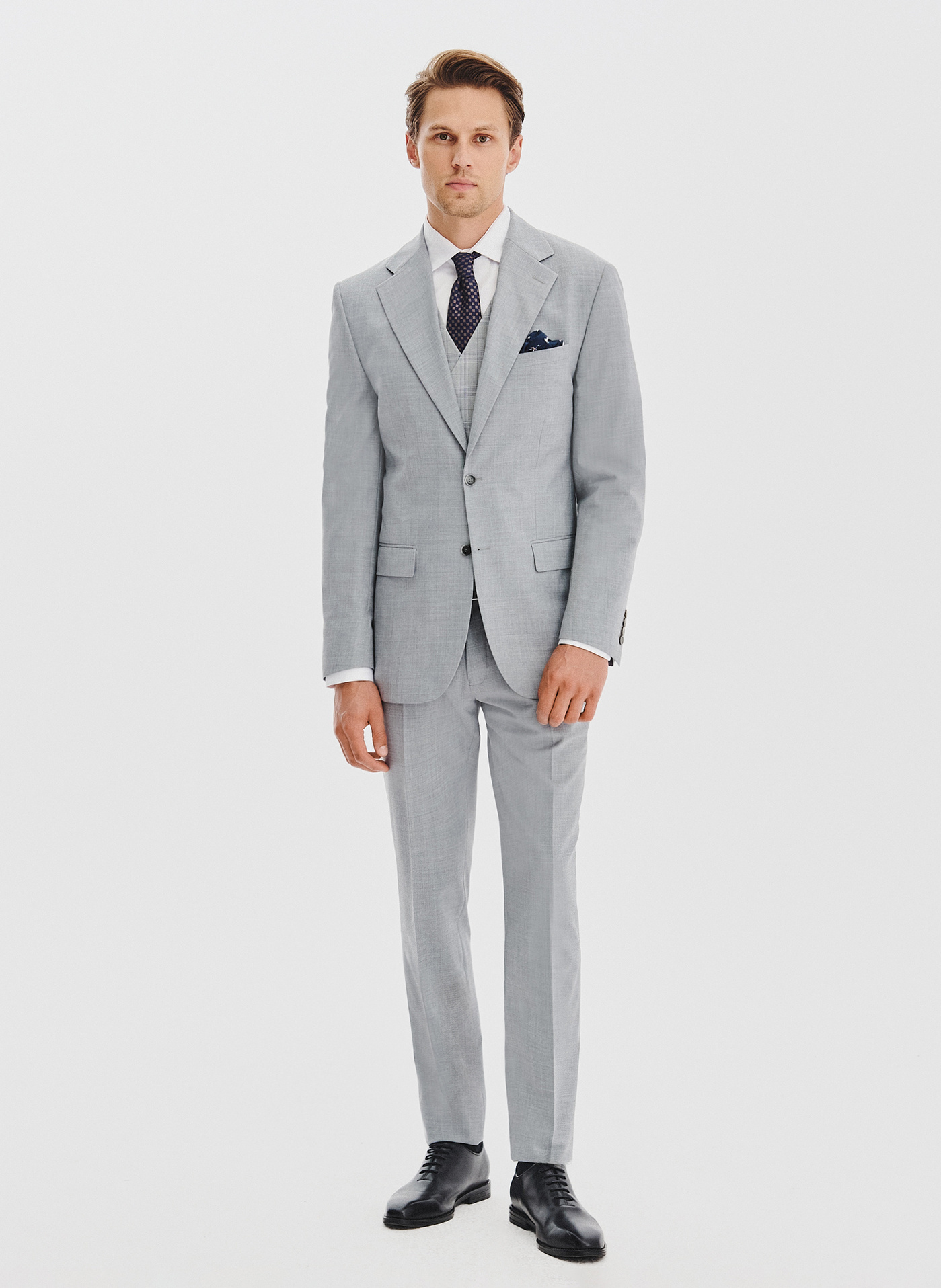 PAKO LORENTE - Gładki szary garnitur męski
