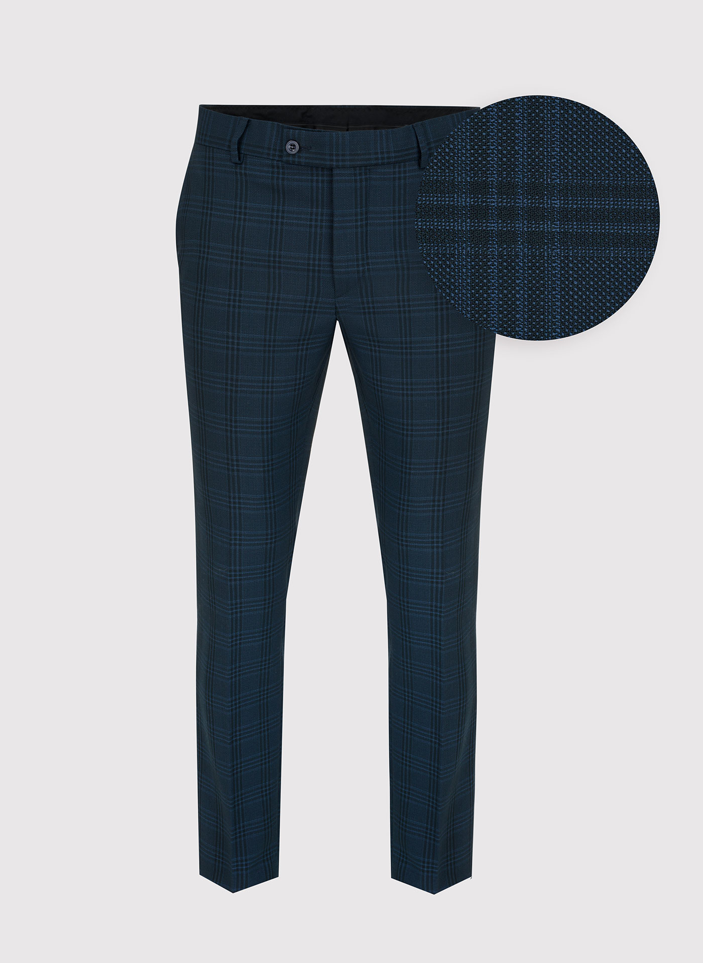 Granatowe spodnie garniturowe w subtelną kratę P22SF-6G-024-G-S