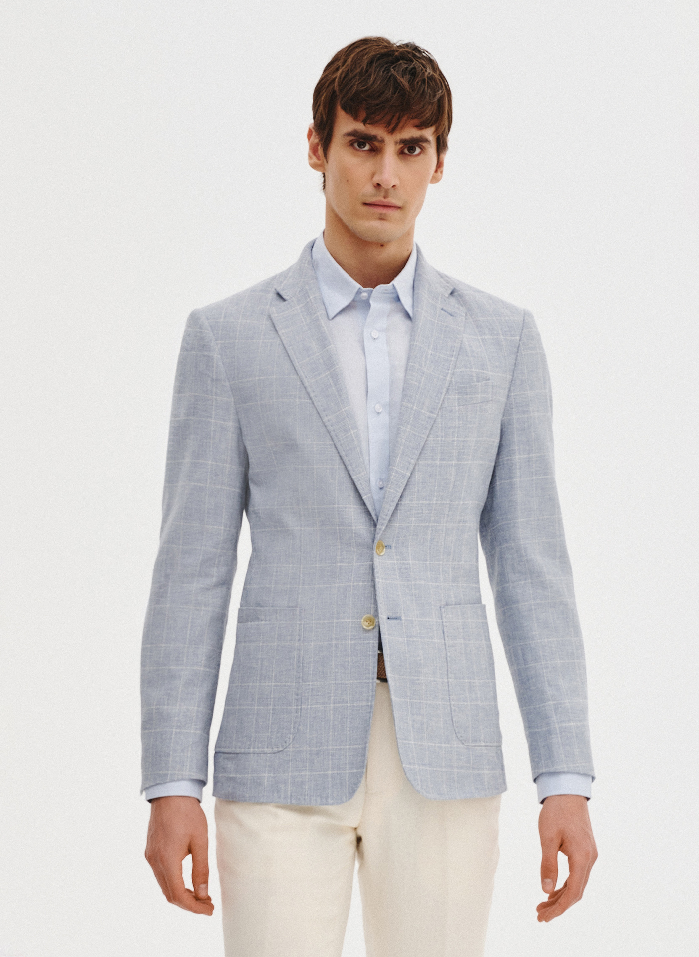 PAKO LORENTE – Niebieska marynarka z lnu w kratkę