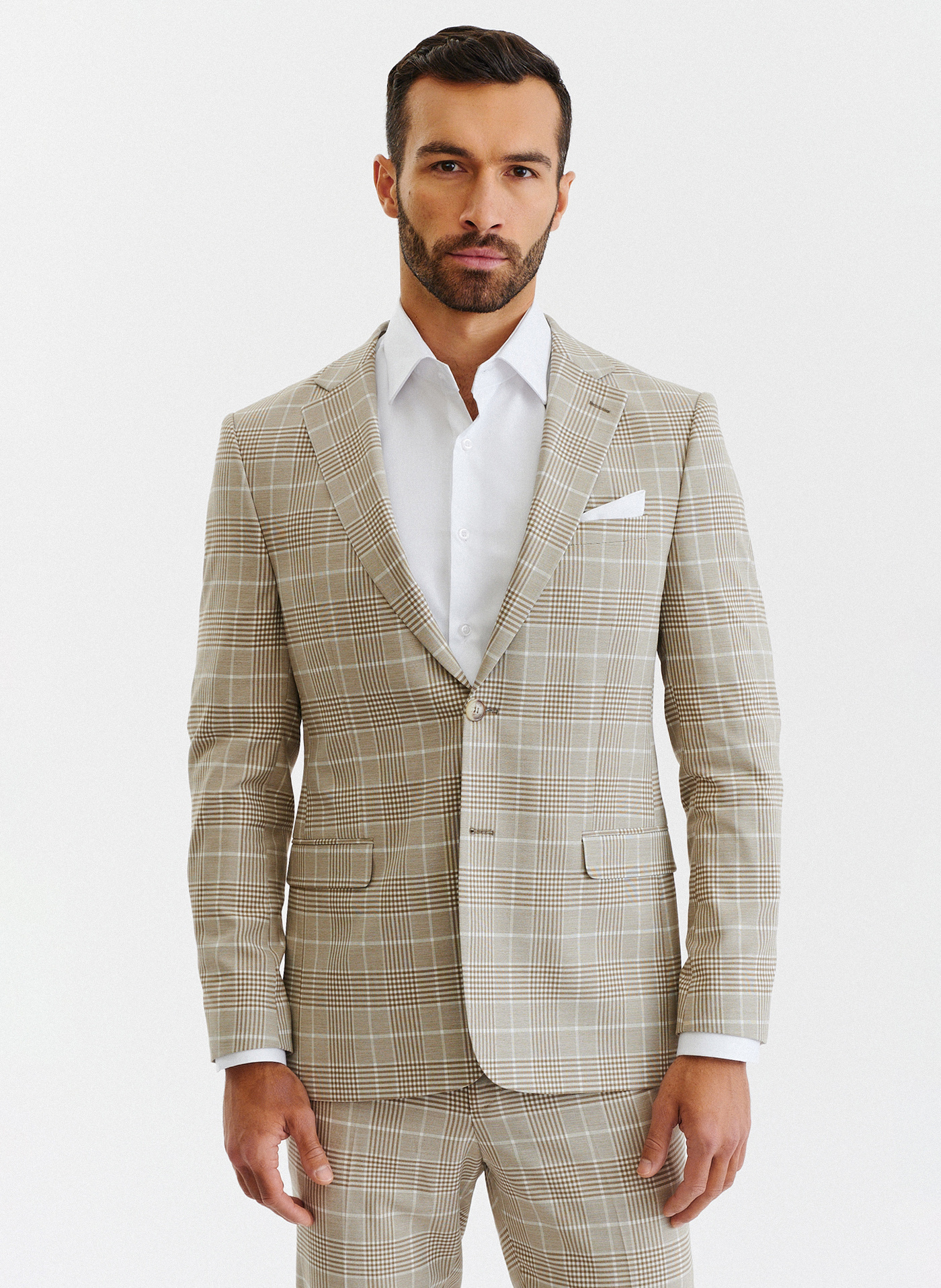 PAKO LORENTE – Beżowa marynarka męska w kratę