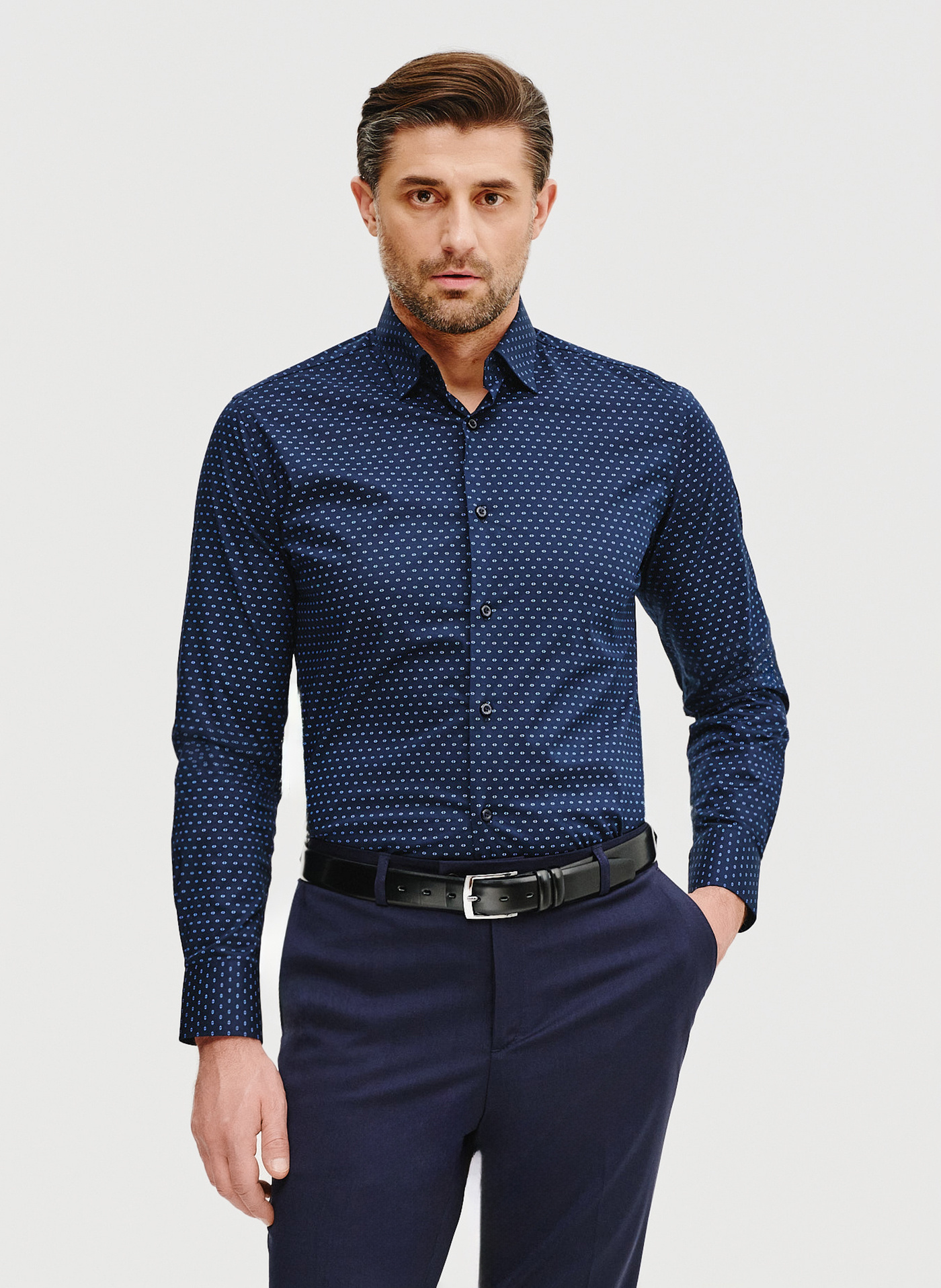 PAKO LORENTE – Granatowa koszula męska w mikrowzór