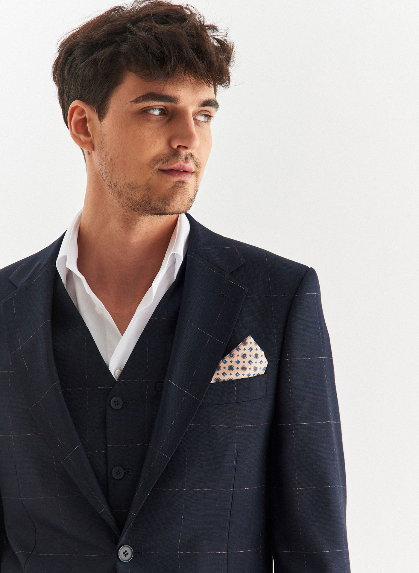 PAKO LORENTE – Granatowa kamizelka garniturowa w kratę Windowpane