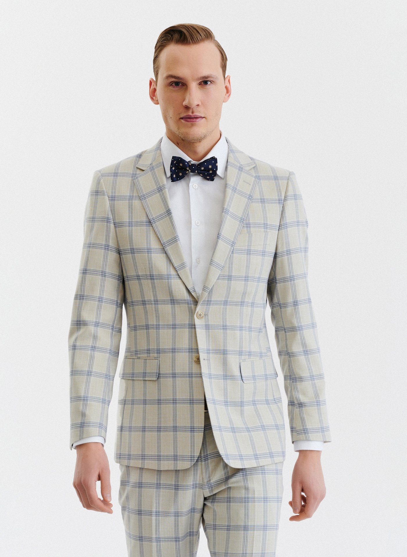 PAKO LORENTE – Beżowa marynarka garniturowa w kratę