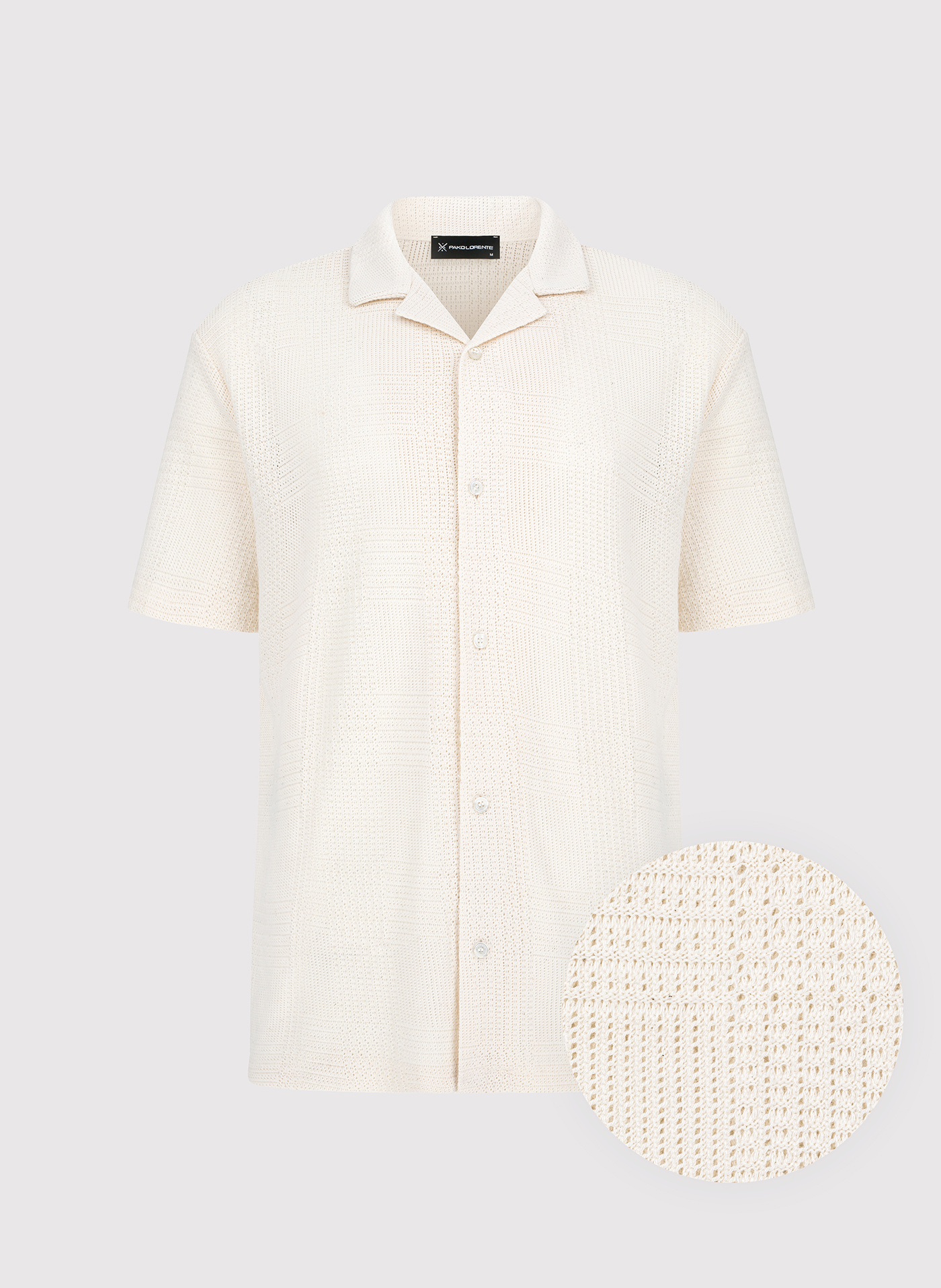 PAKO LORENTE - Ażurowa koszula męska z krótkim rękawem ecru