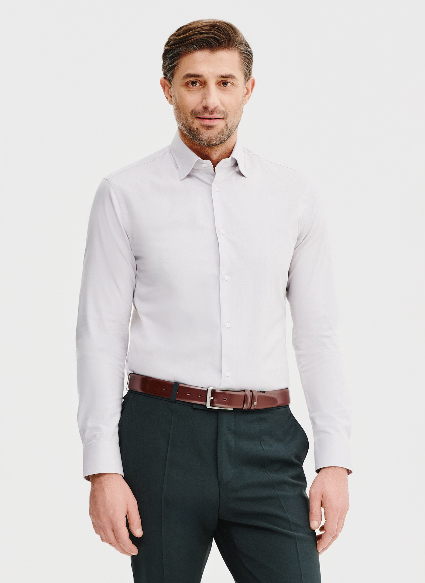 PAKO LORENTE – Gładka koszula męska w kolorze szaro- beżowym