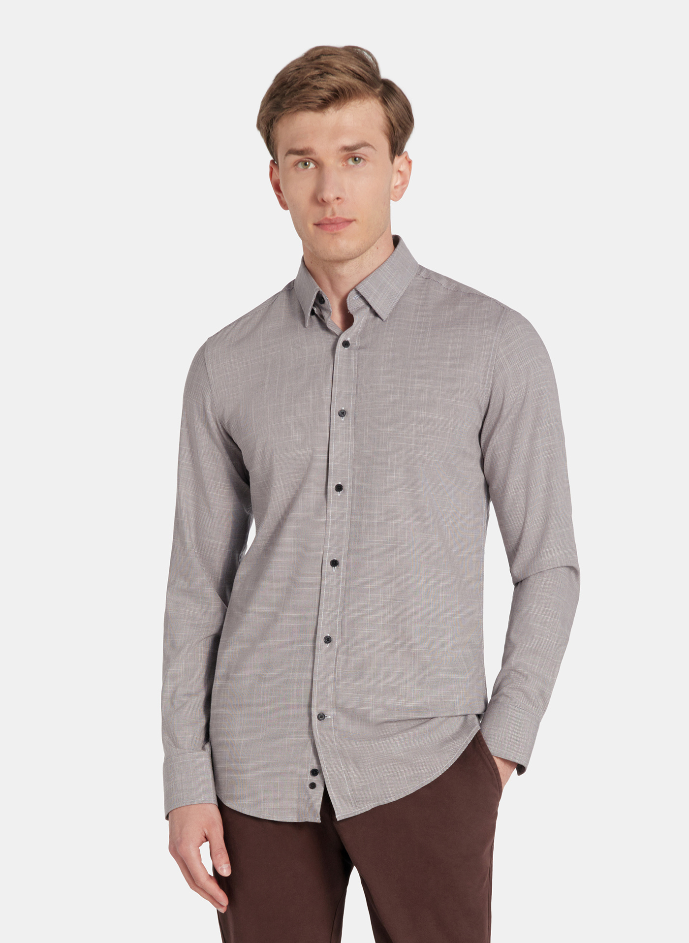 PAKO LORENTE - Brązowa koszula w drobną kratę