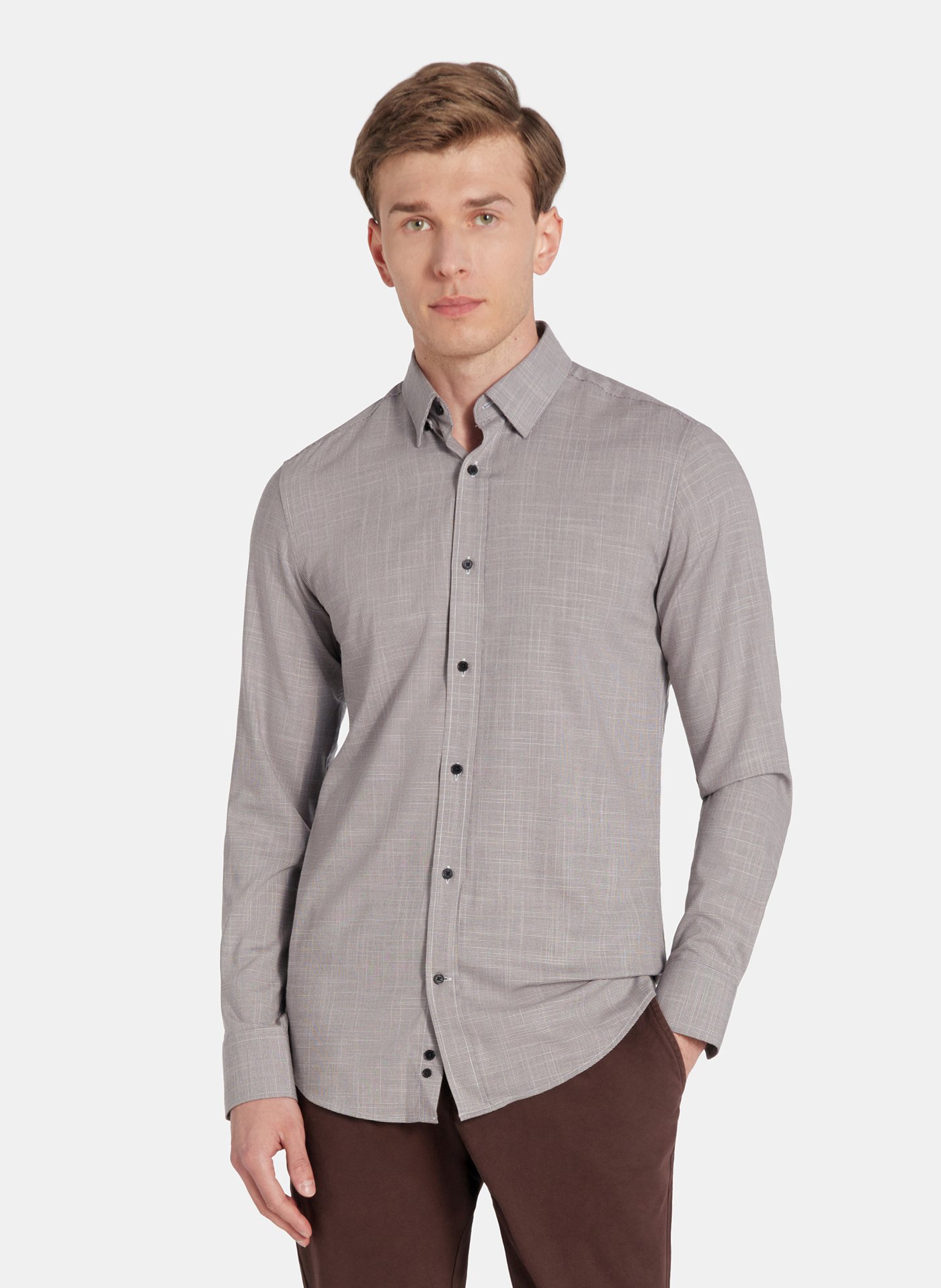 PAKO LORENTE - Brązowa koszula w drobną kratę