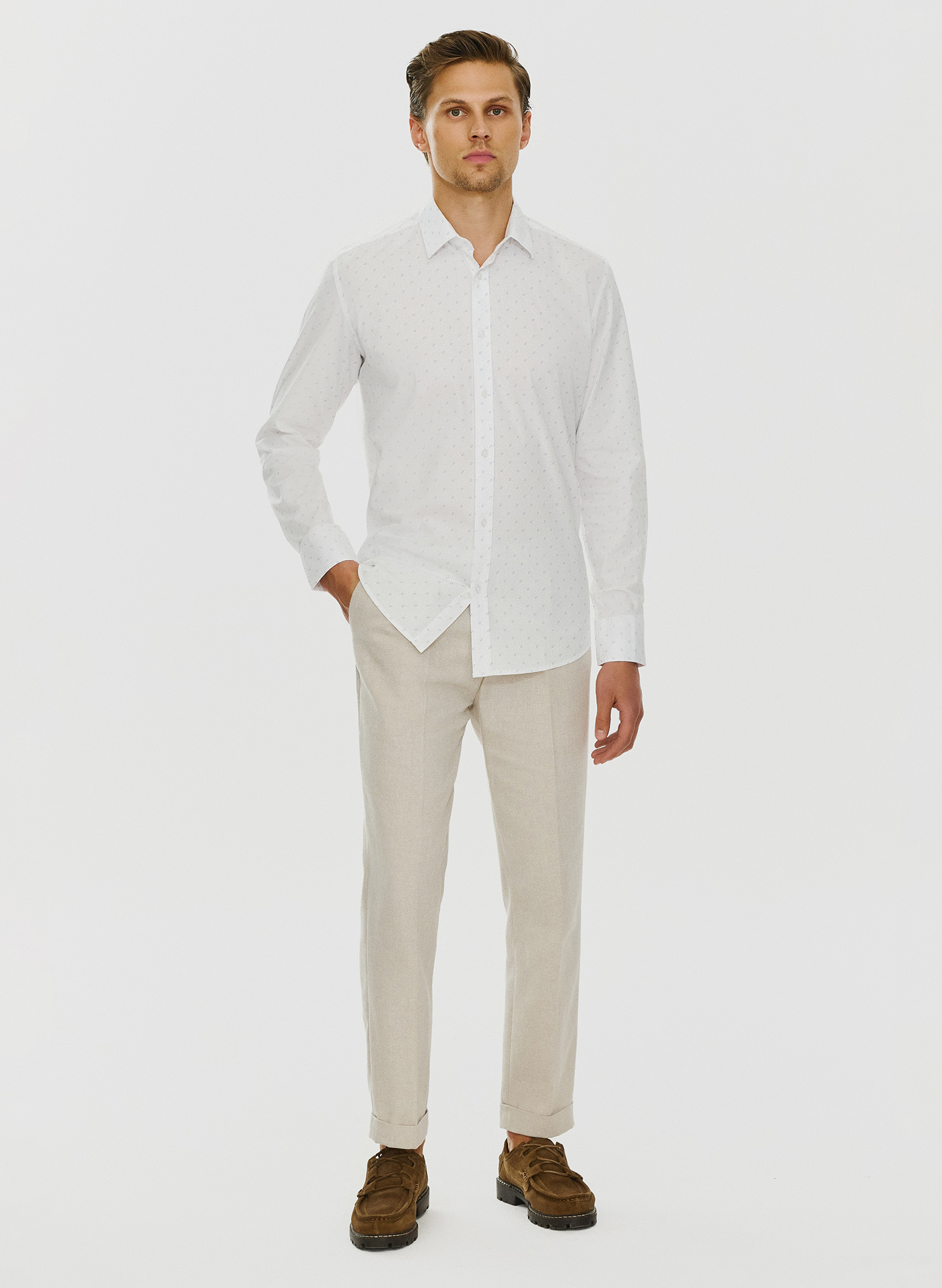 PAKO LORENTE – Biała koszula z długimi rękawami w mikrowzór P24SF-1X-023-B-S -Pako Lorente