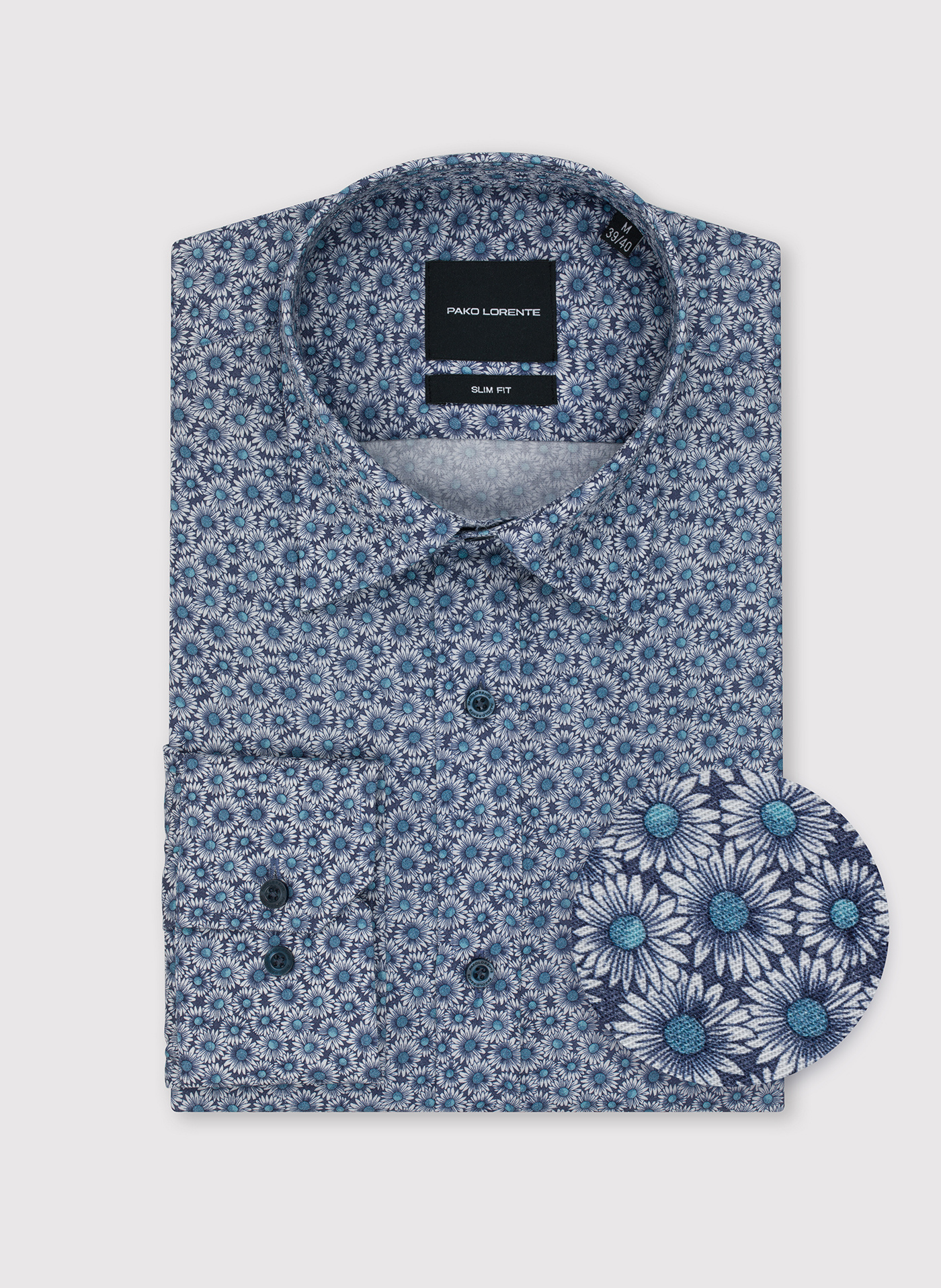 PAKO LORENTE - Niebieska koszula męska w kwiaty