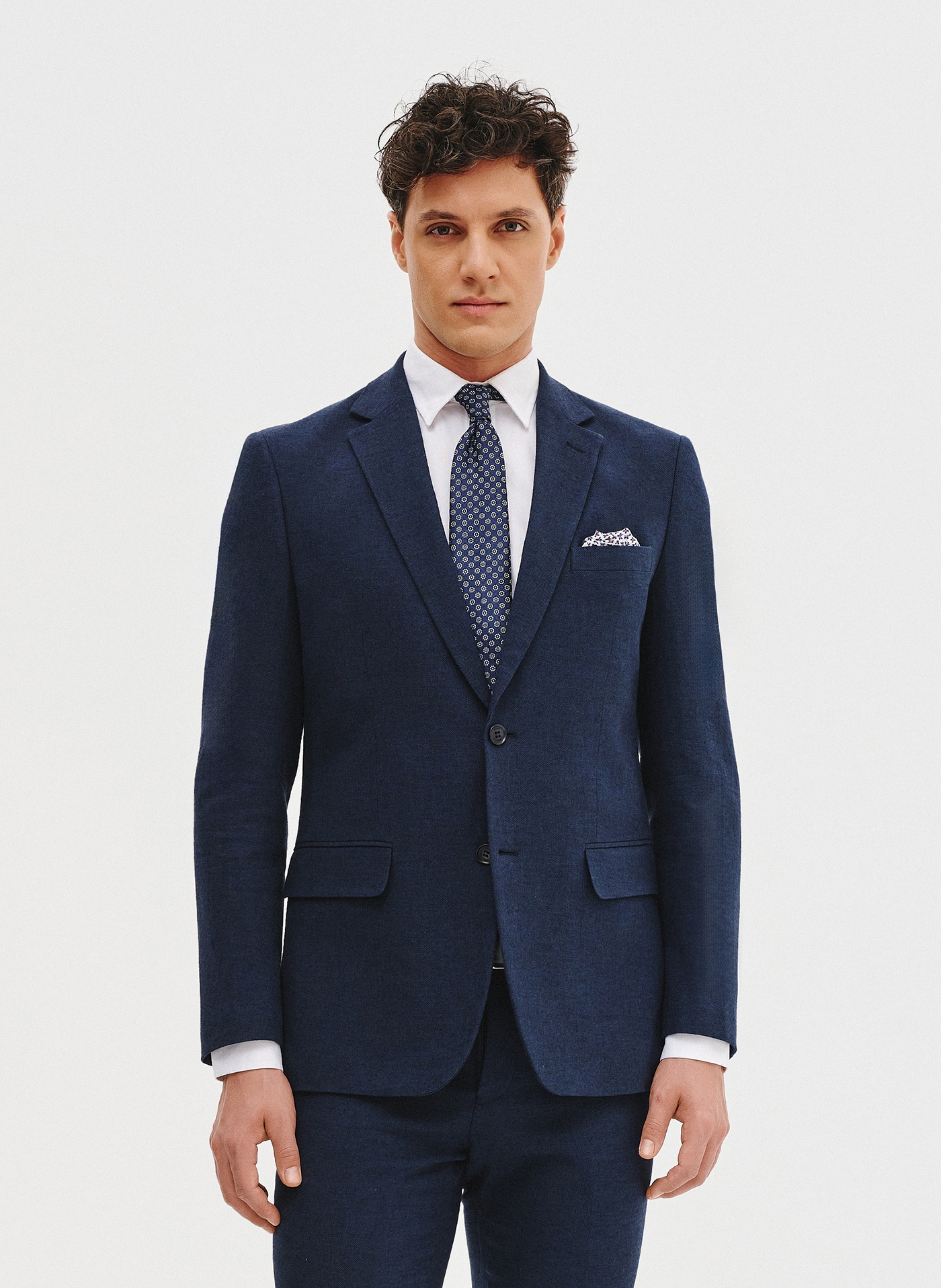 PAKO LORENTE - Granatowa marynarka garniturowa z lnem