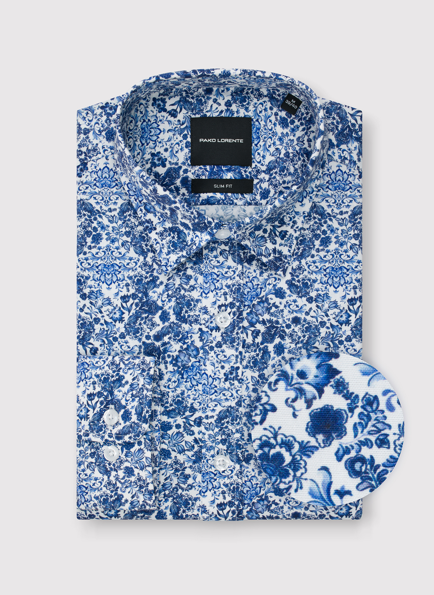 PAKO LORENTE - Koszula męska w niebieskie kwiaty