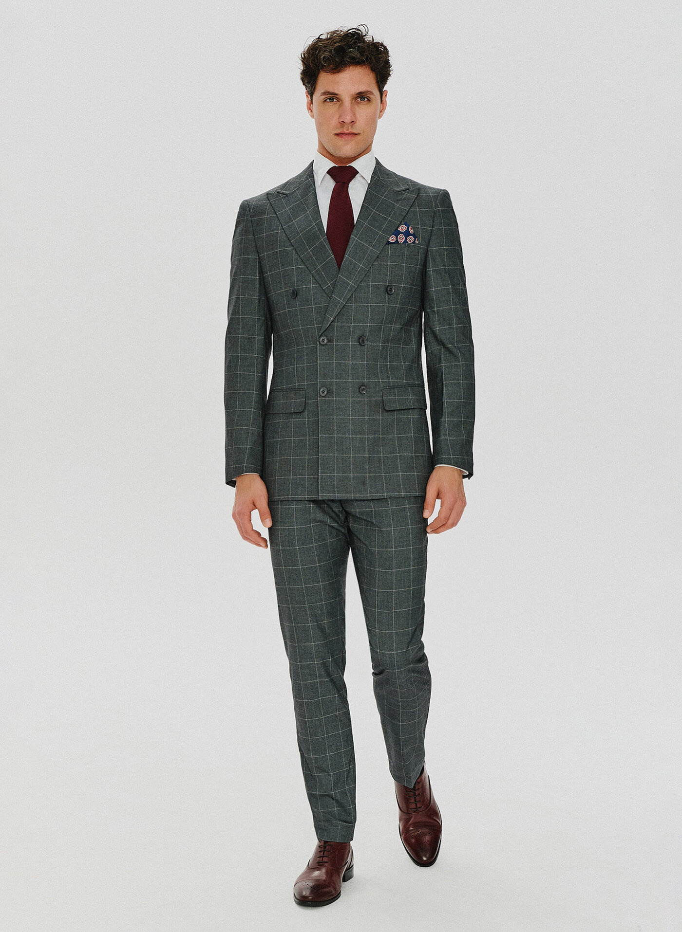 PAKO LORENTE – Szare garniturowe spodnie w kratę