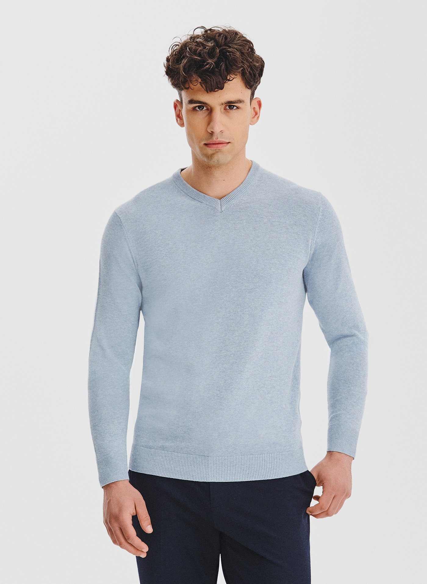 PAKO LORENTE - Jasnoniebieski sweter męski v-neck
