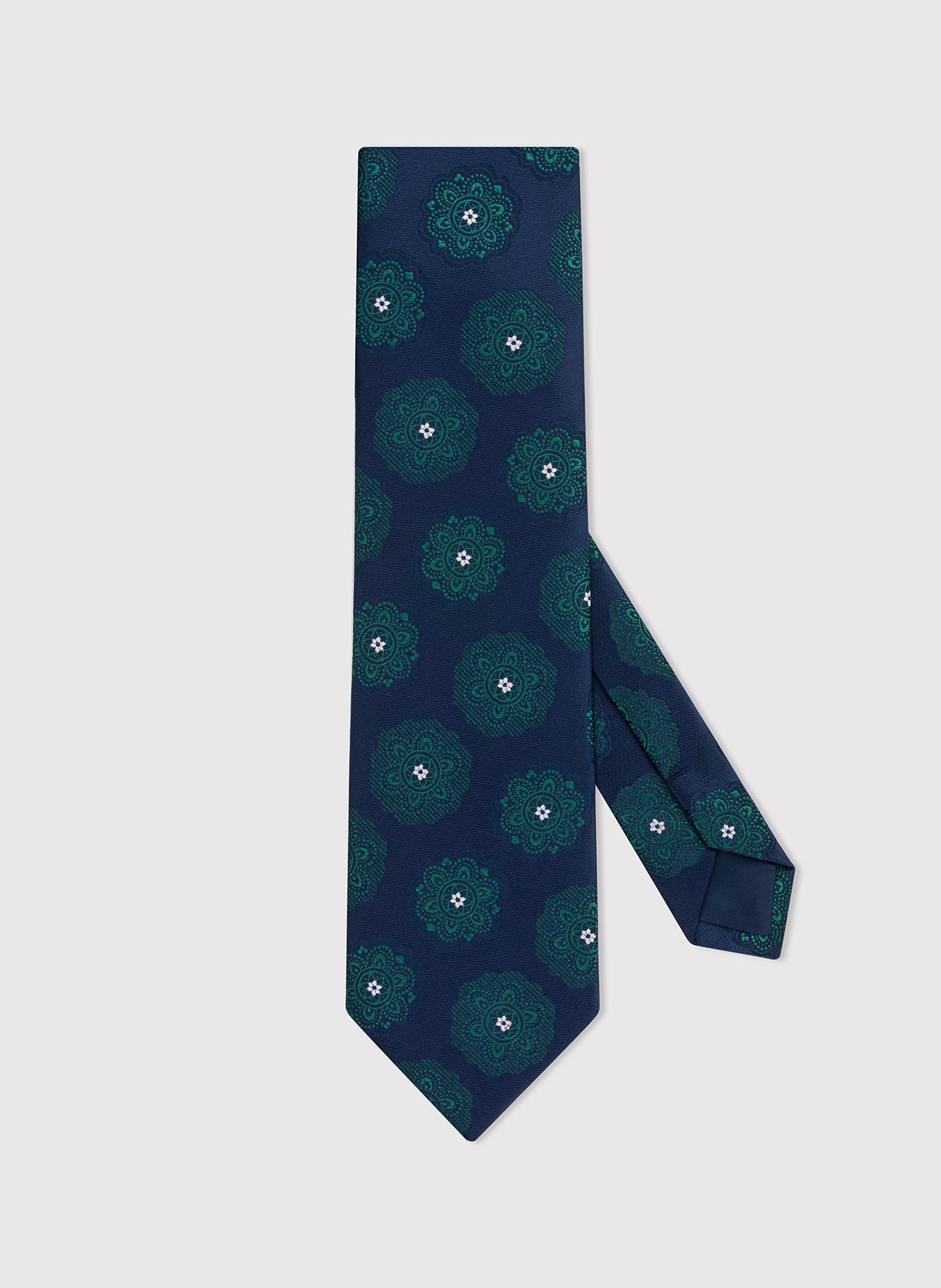 PAKO LORENTE – Granatowy krawat męski w zielone rozetki