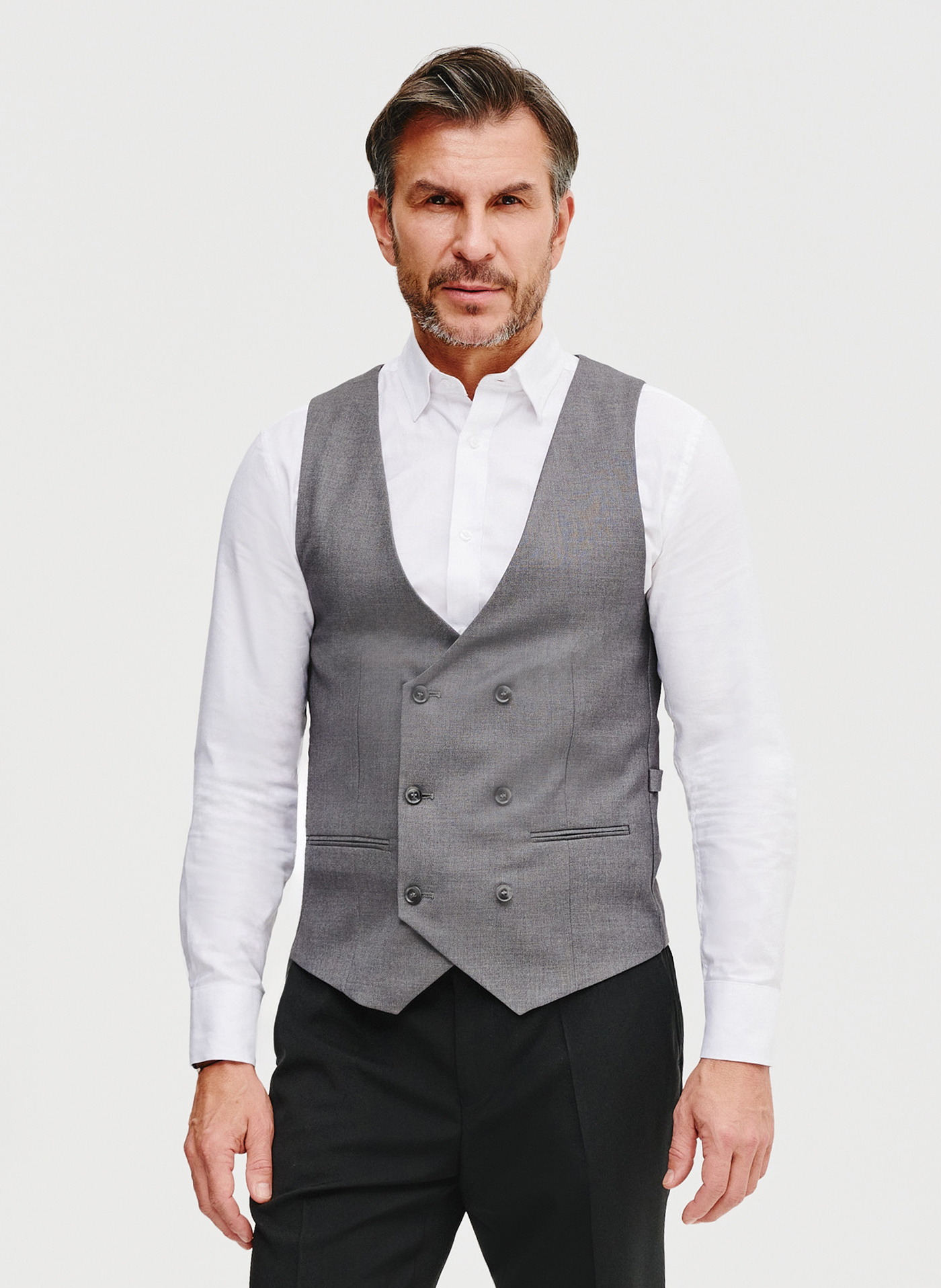 PAKO LORENTE – Szara dwurzędowa kamizelka męska