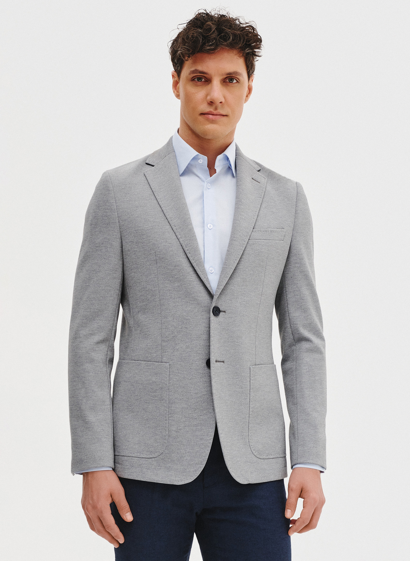 PAKO LORENTE - Jasnoszara marynarka z dzianiny