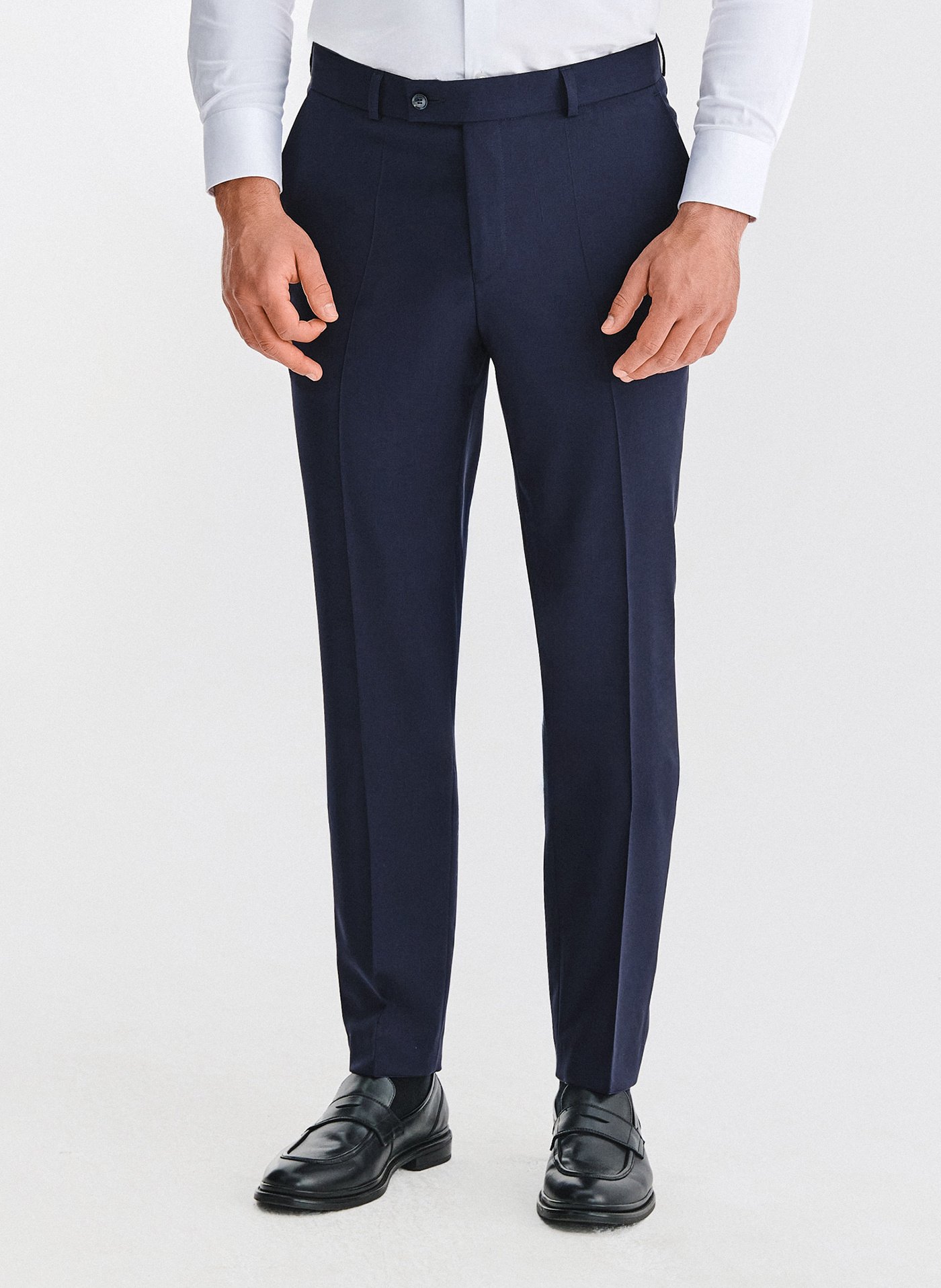 PAKO LORENTE - Wełniane granatowe spodnie garniturowe