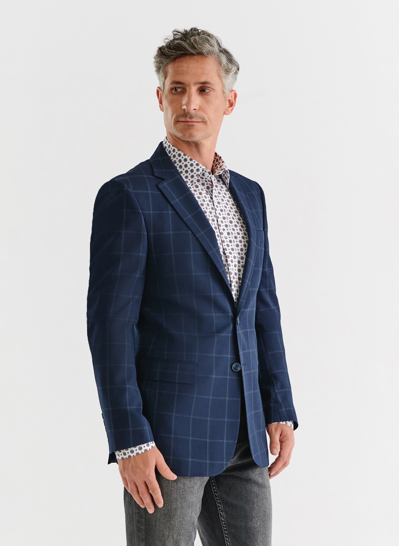 PAKO LORENTE – Granatowa marynarka garniturowa w kratę
