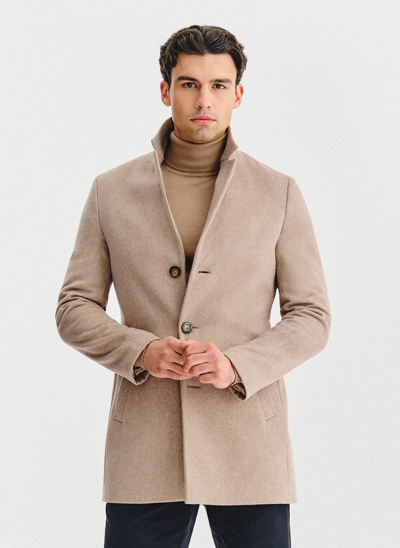 PAKO LORENTE – Beżowy płaszcz z wełną