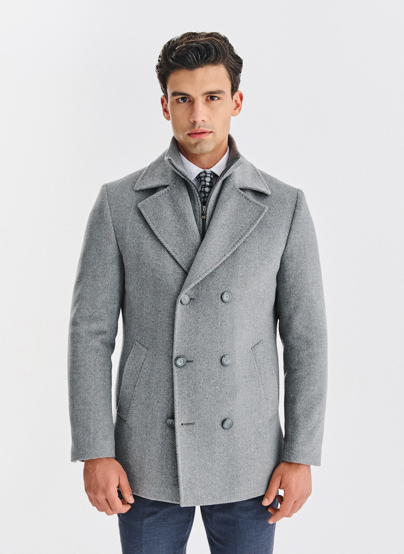 PAKO LORENTE - Wełniany dwurzędowy płaszcz męski