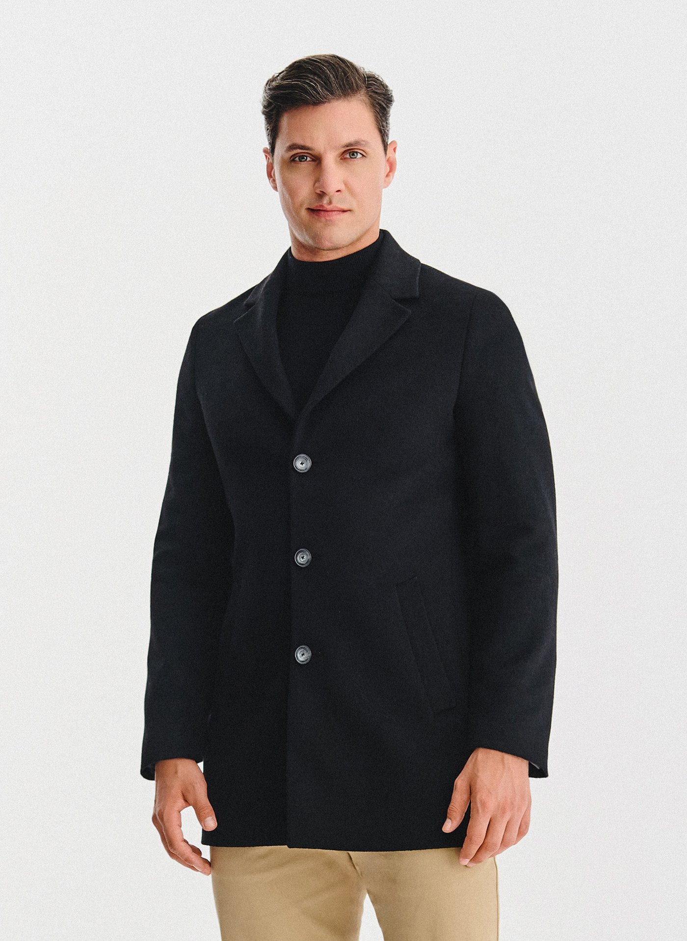 PAKO LORENTE – Czarny płaszcz z wełną