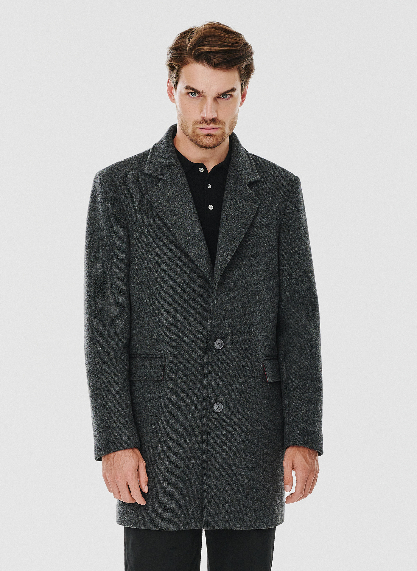 PAKO LORENTE – Męski płaszcz z wełną w szarym kolorze