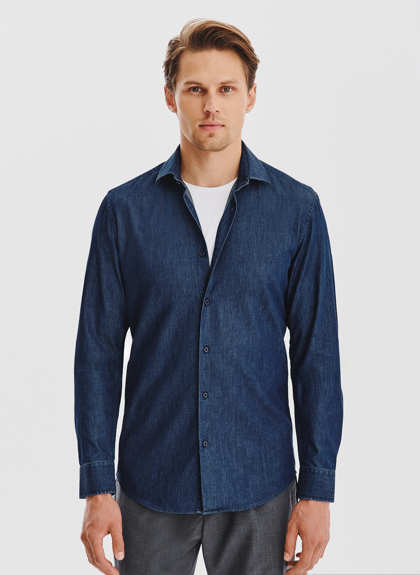 PAKO LORENTE - Granatowa koszula jeansowa