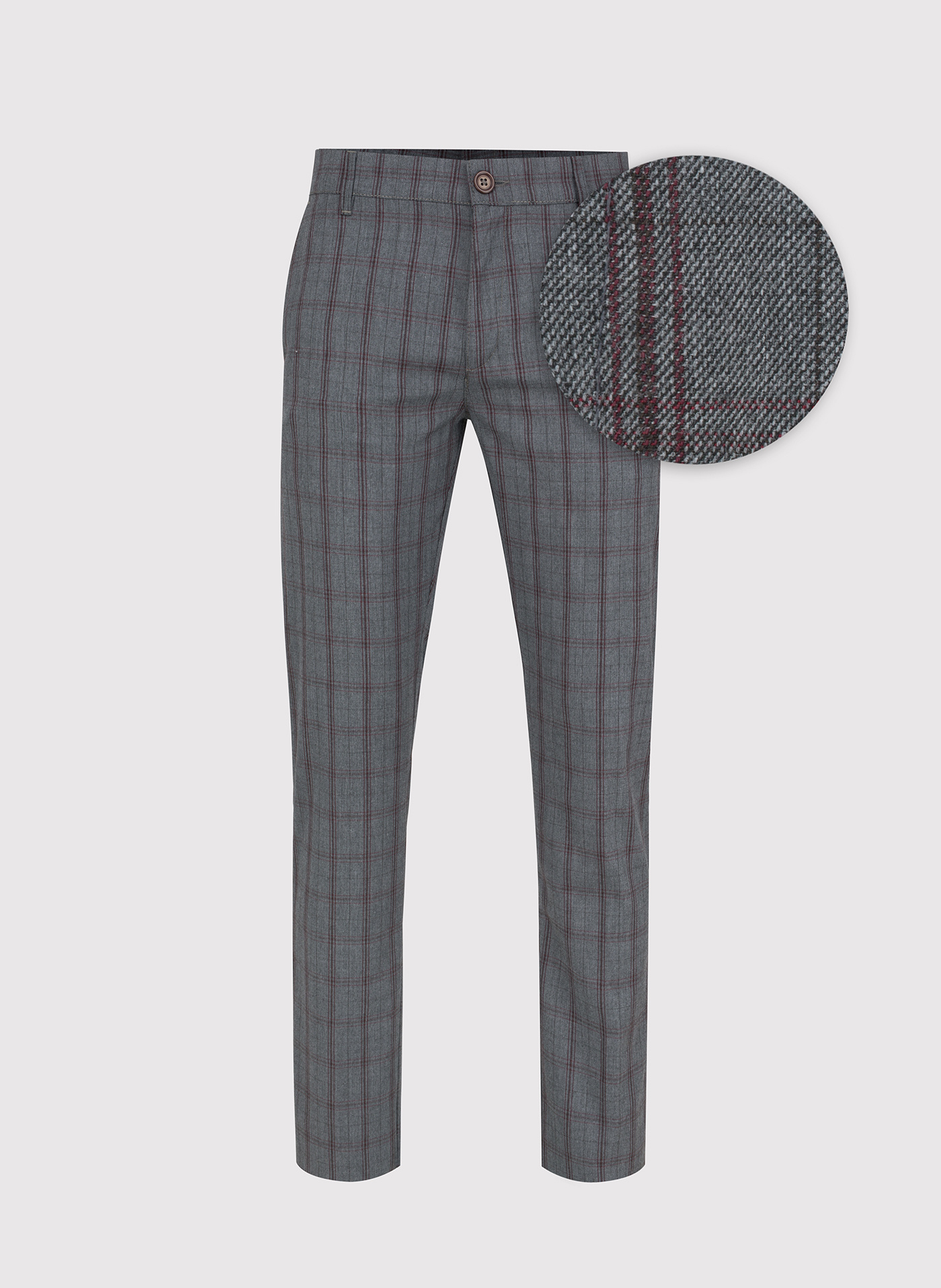 PAKO LORENTE – Szare spodnie męskie w bordową kratę