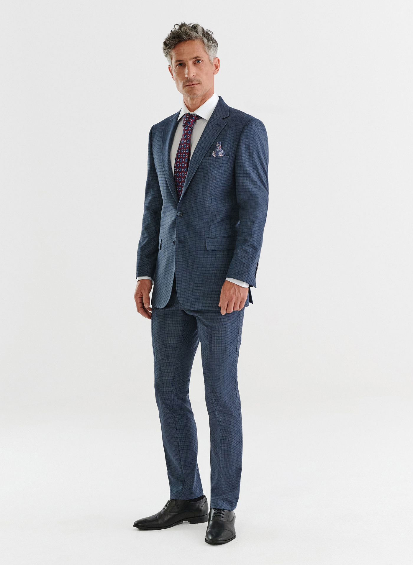 PAKO LORENTE – Granatowe spodnie garniturowe w pepitkę