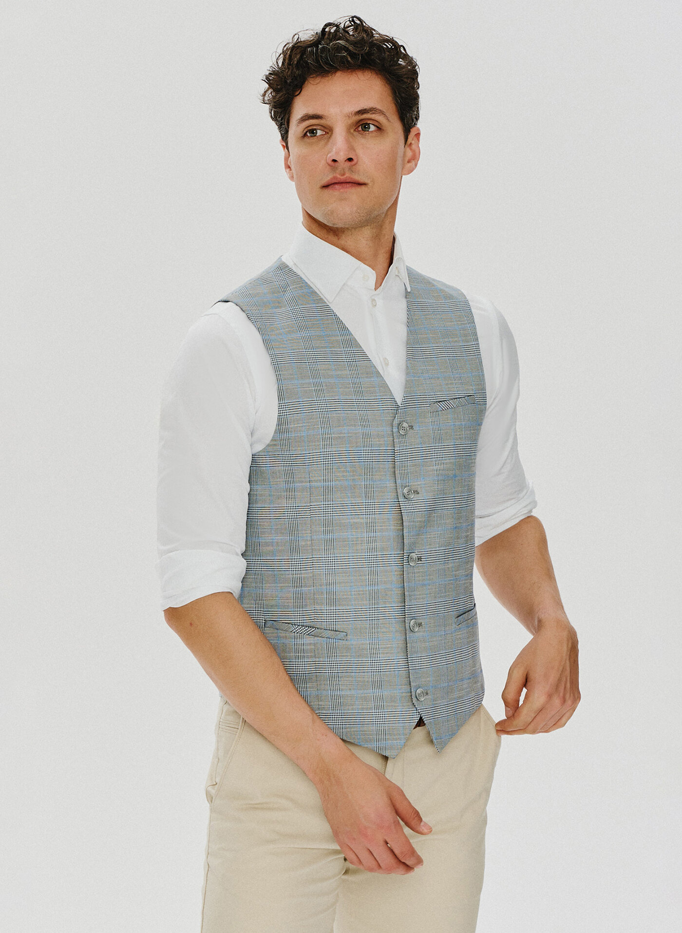 PAKO LORENTE – Męska szara kamizelka w kratę