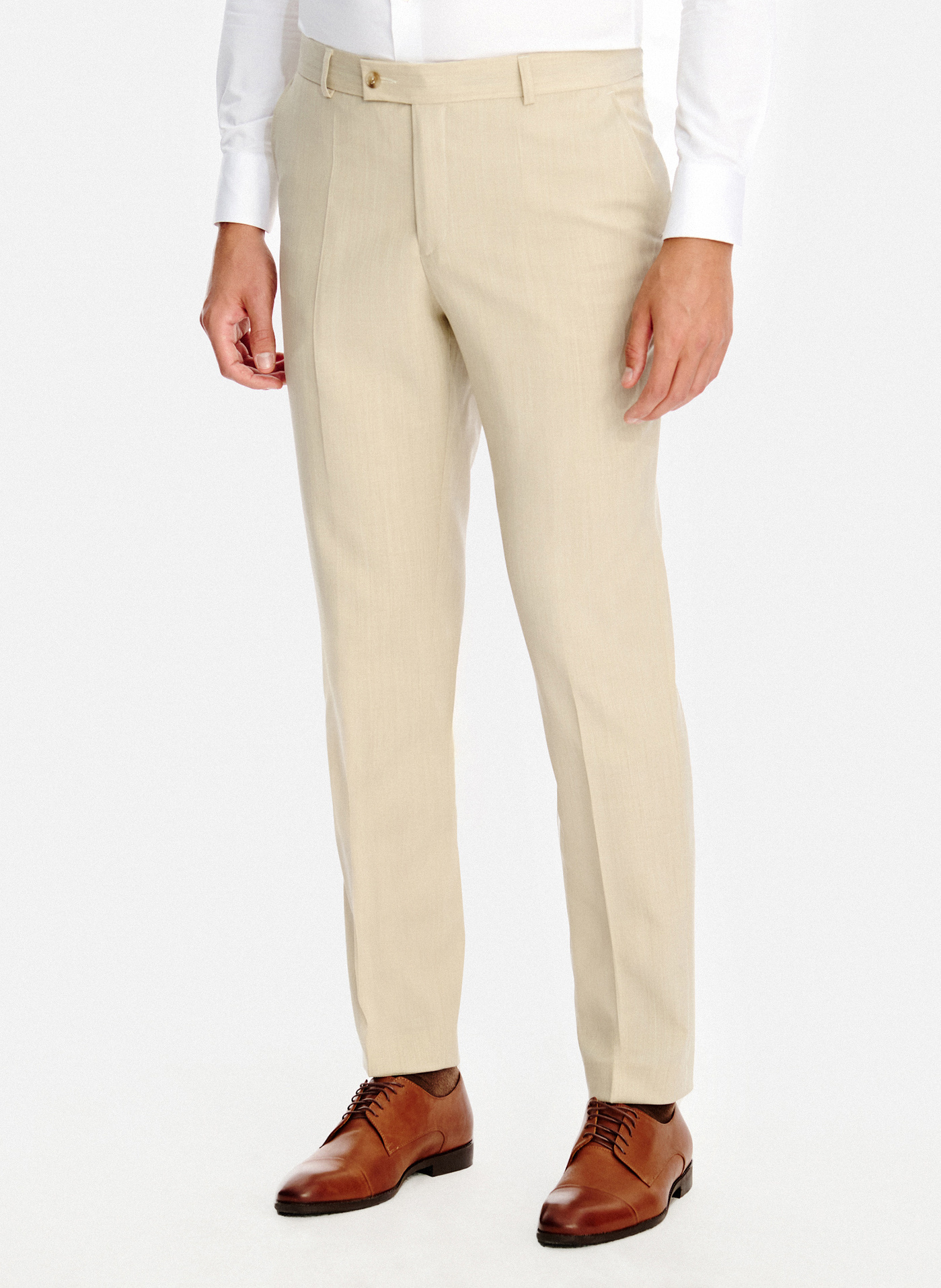 PAKO LORENTE – Beżowe wełniane spodnie garniturowe