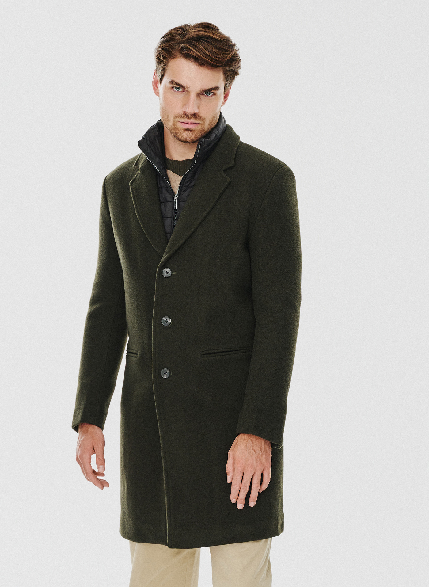 PAKO LORENTE – Wełniany płaszcz męski w kolorze zielonym