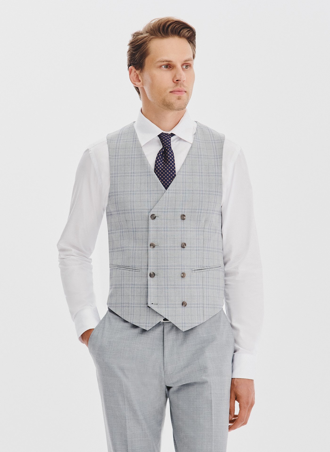 PAKO LORENTE - Dwurzędowa kamizelka męska w kratę