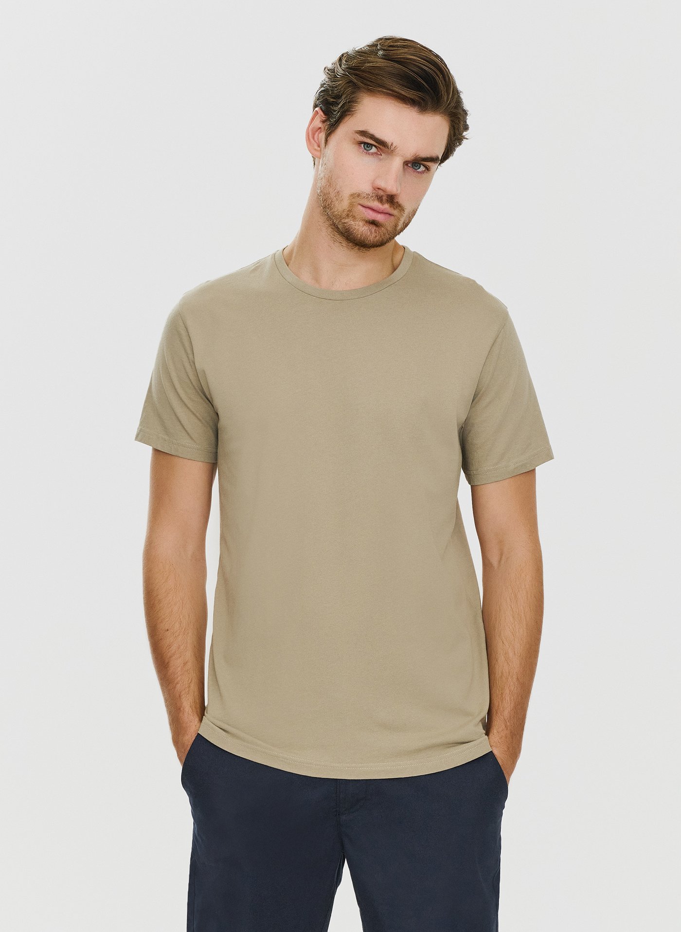 PAKO LORENTE – Bawełniany beżowy t-shirt z okrągłym dekoltem