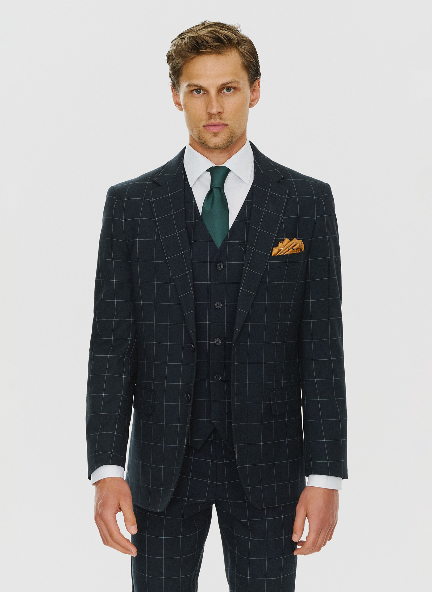 PAKO LORENTE – Granatowa marynarka garniturowa w kratę