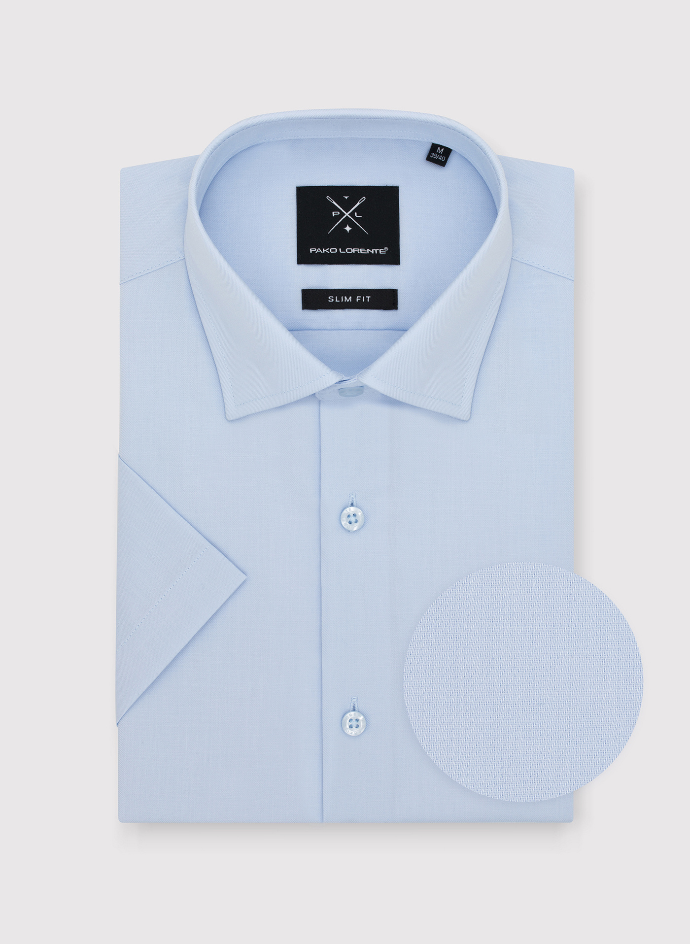 PAKO LORENTE - Niebieska bawełniana koszula męska z krótkim rękawem
