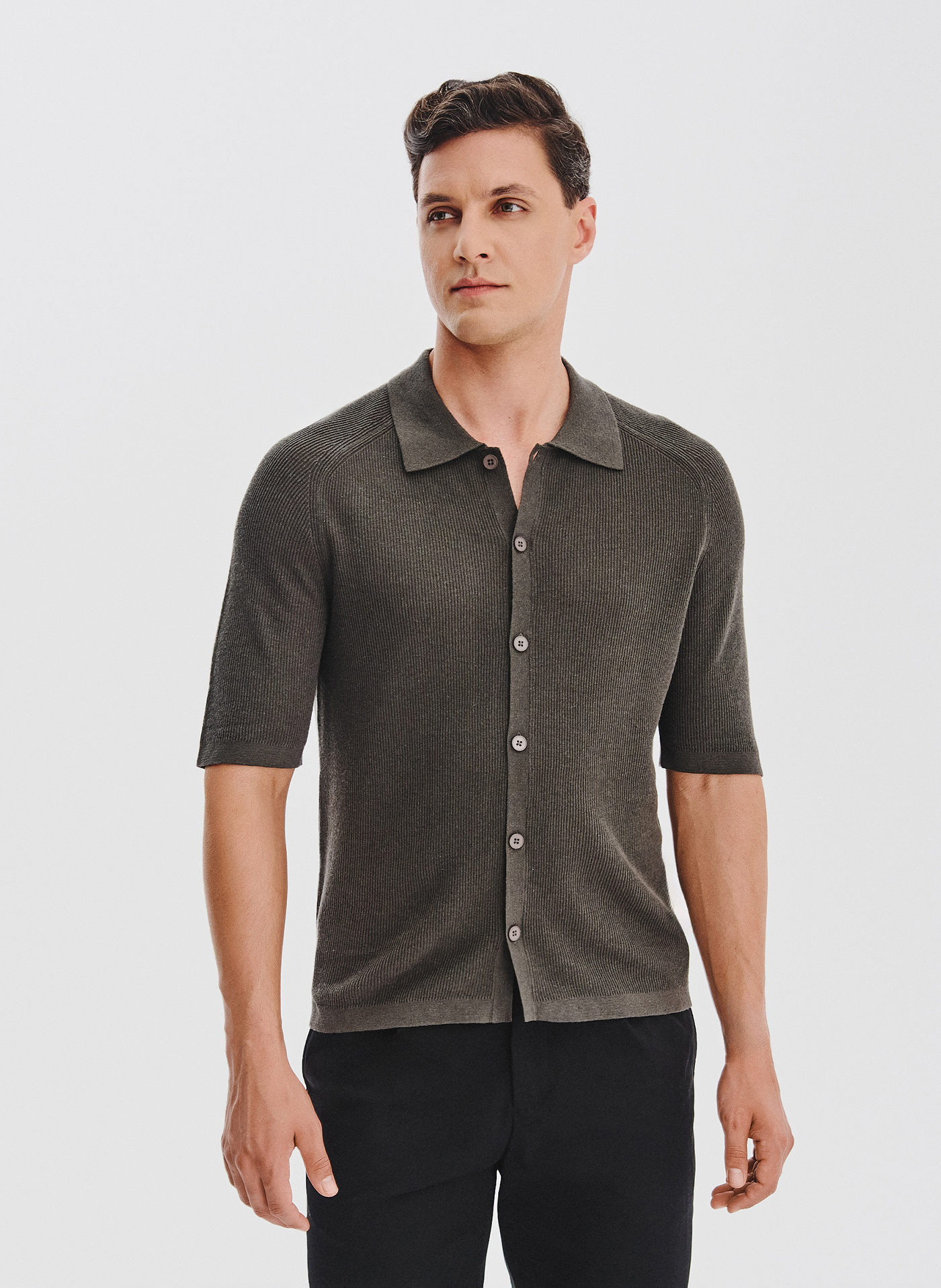 PAKO LORENTE - Zielone swetrowe polo z lnem