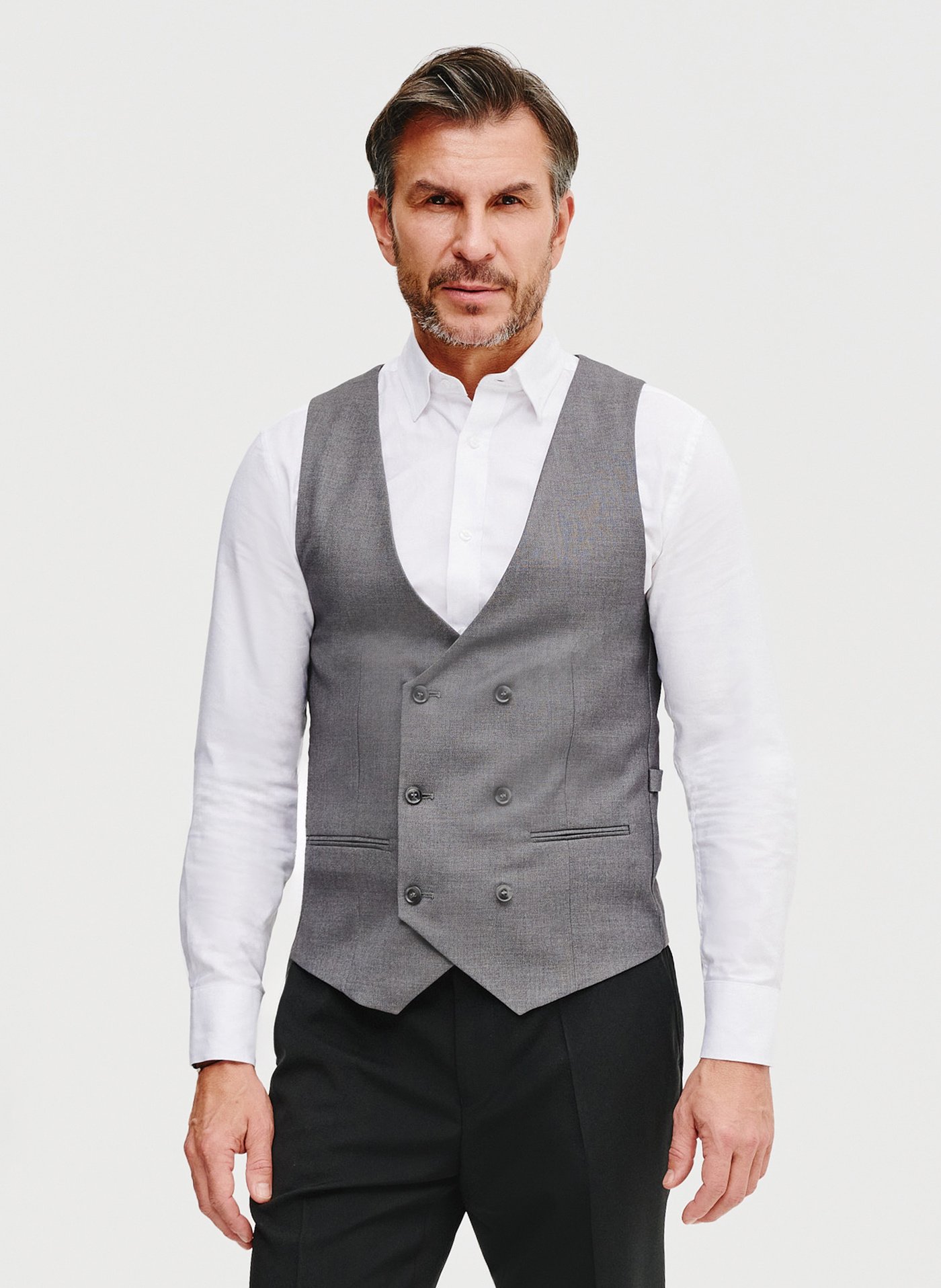 PAKO LORENTE – Szara dwurzędowa kamizelka męska