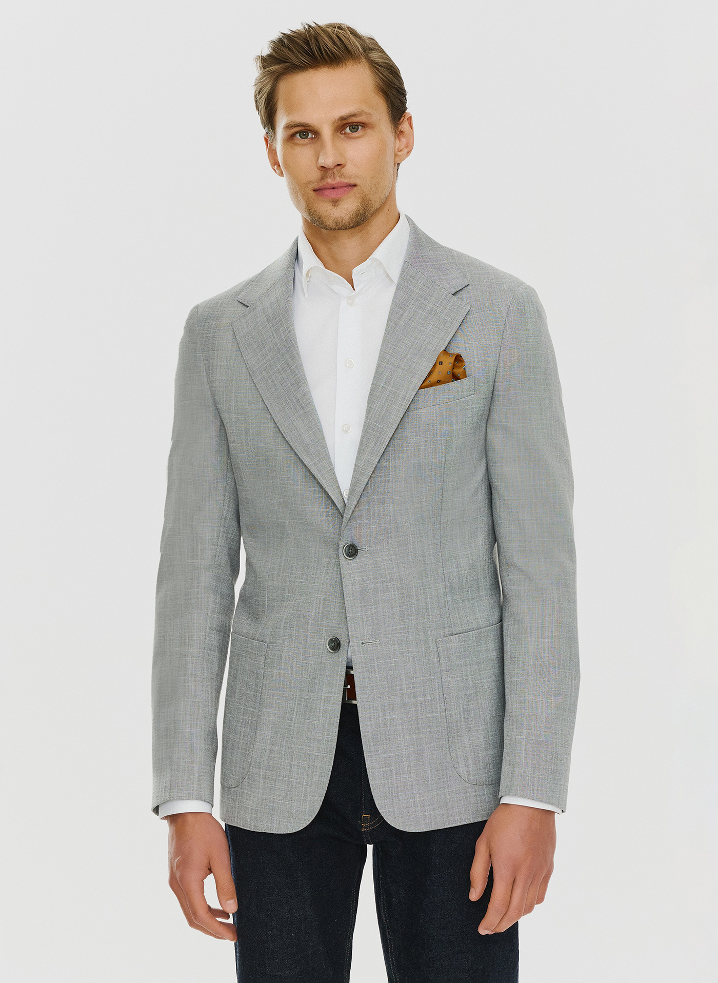 PAKO LORENTE – Lniana szara marynarka męska melanż P24SF-3X-011-S-S - Pako Lorente