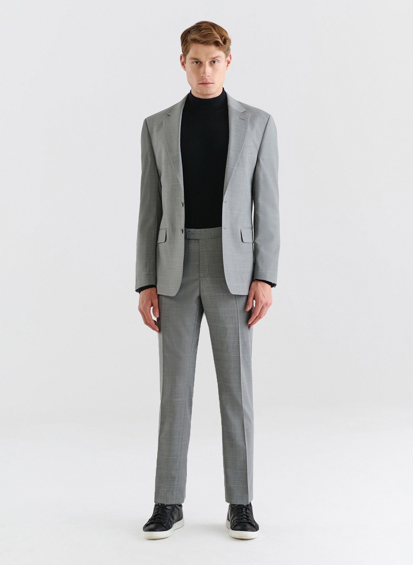 PAKO LORENTE – Szare spodnie garniturowe w delikatną kratę