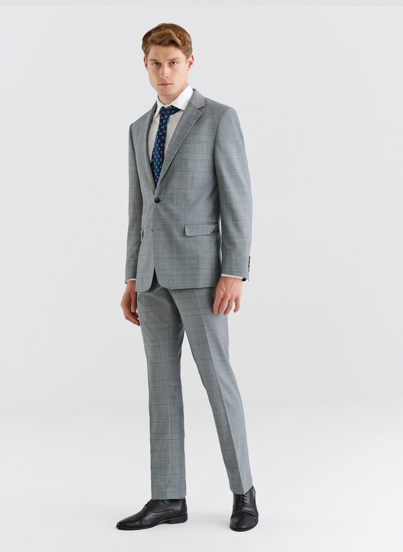 PAKO LORENTE – Szare spodnie garniturowe w niebieską kratę