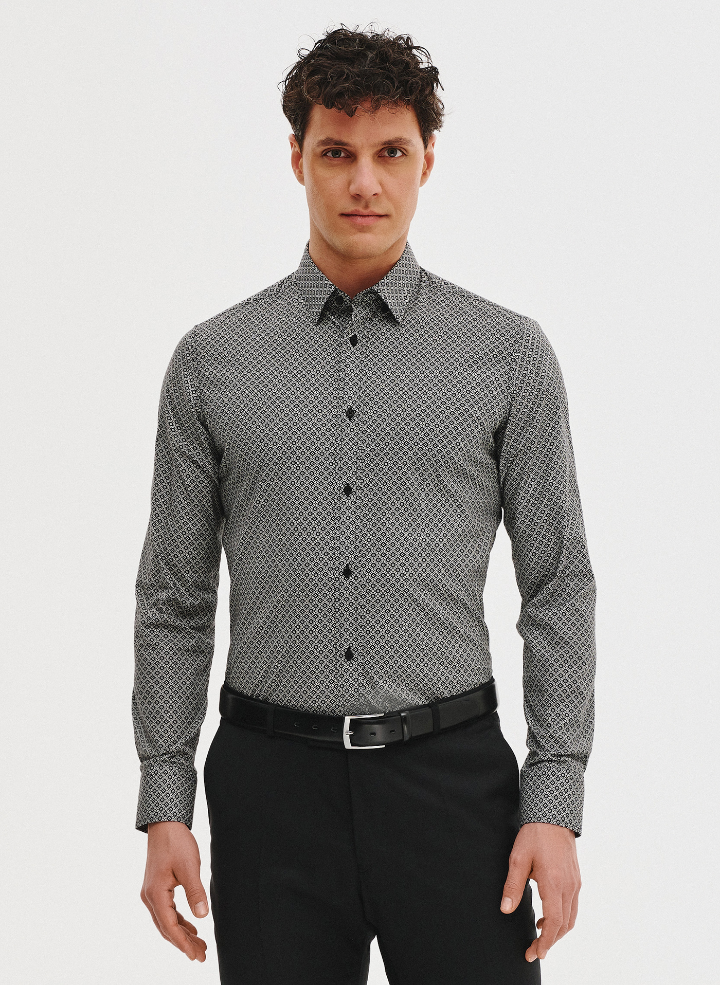 PAKO LORENTE - Czarna koszula męska w mikrowzór