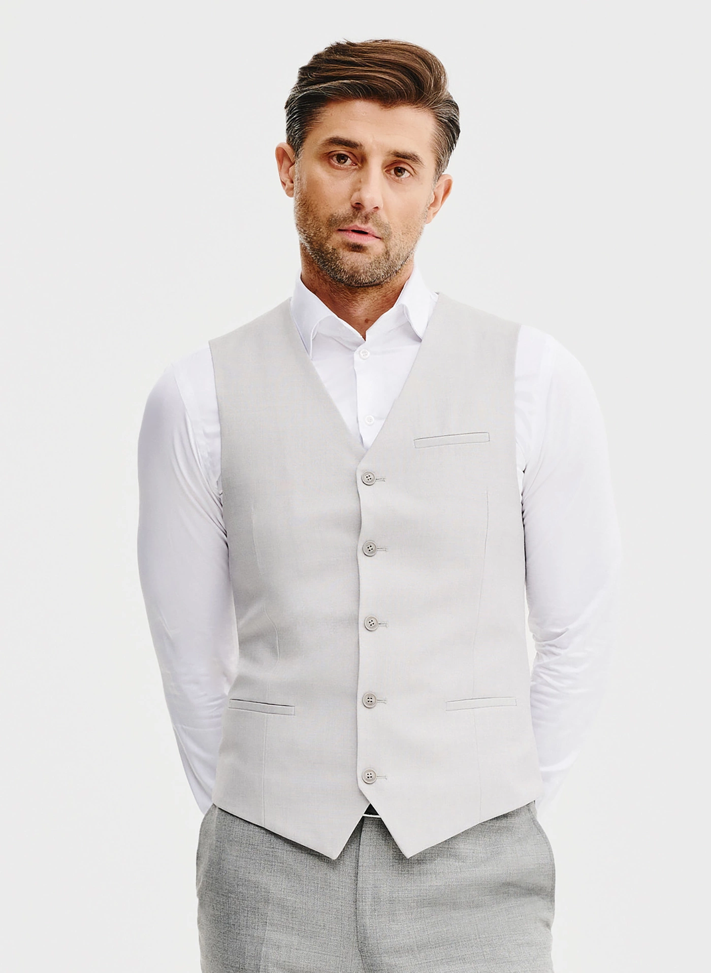 PAKO LORENTE – Jednorzędowa szara kamizelka