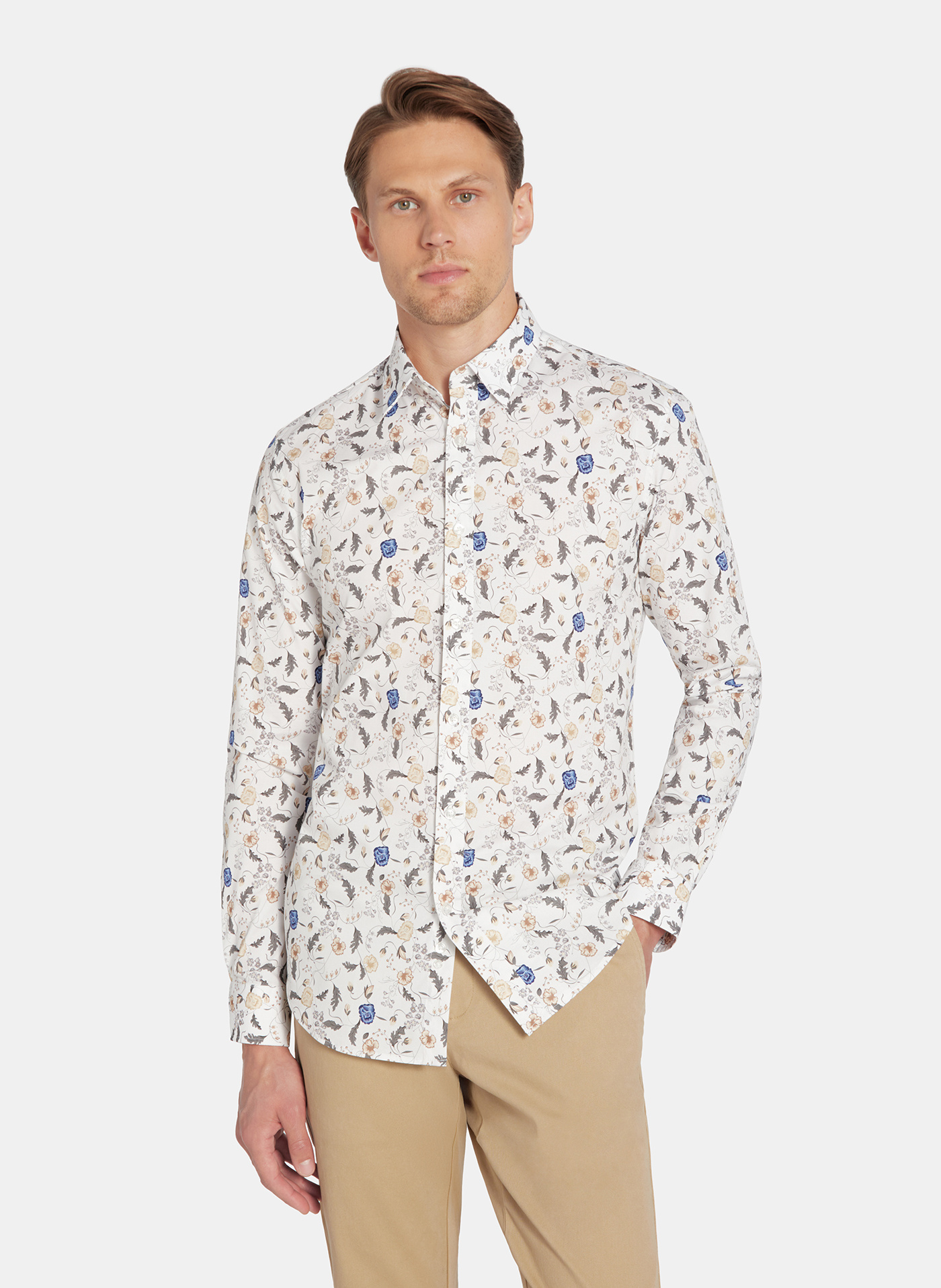 PAKO LORENTE - Biała koszula męska kwiaty