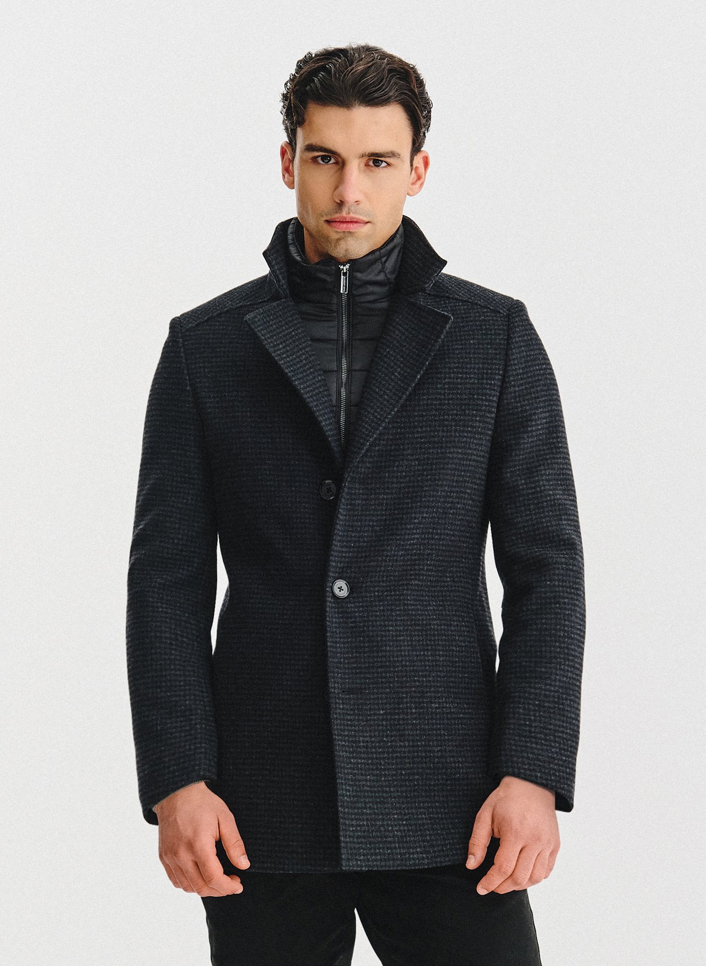 PAKO LORENTE - Ciemnoszary płaszcz w pepitkę