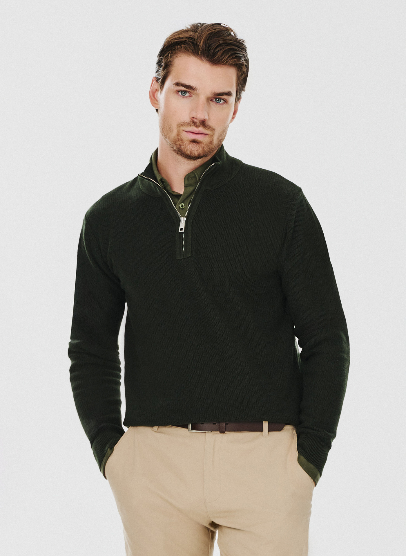 PAKO LORENTE – Ciemnozielony sweter męski z bawełny organicznej