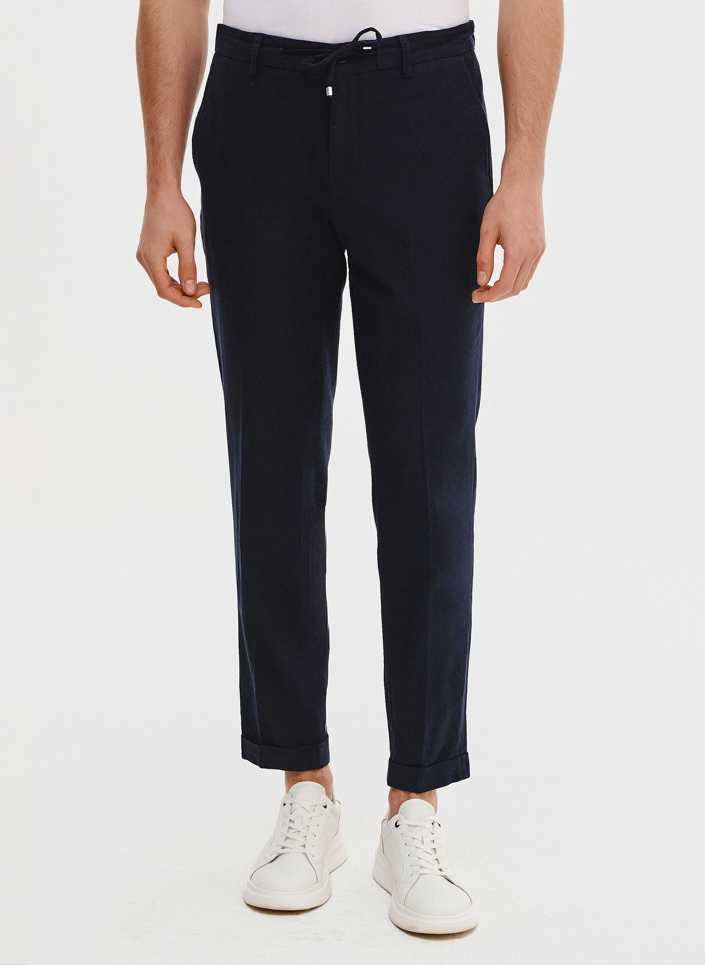 PAKO LORENTE - Granatowe spodnie męskie z lnem