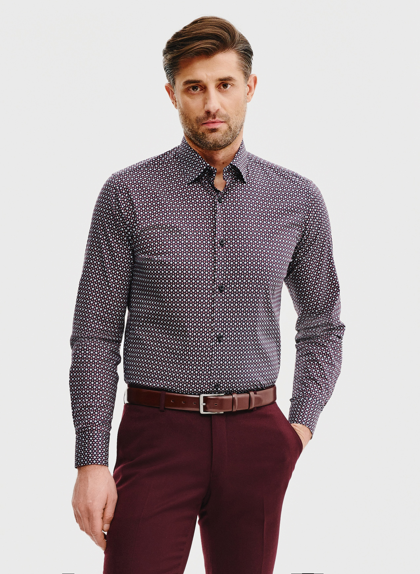 PAKO LORENTE – Męska koszula w bordowy mikrowzór